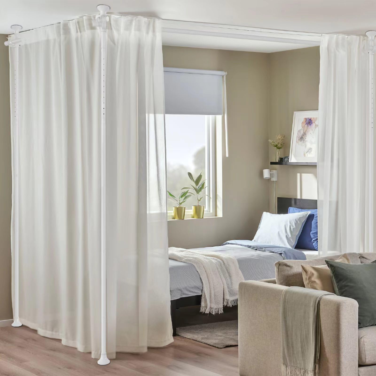 Room Divider, No Drilling Curtain Pole Wall Divider for Room Separator, Adjustable W 280 cm x H 317 cm Heavy Duty Floor