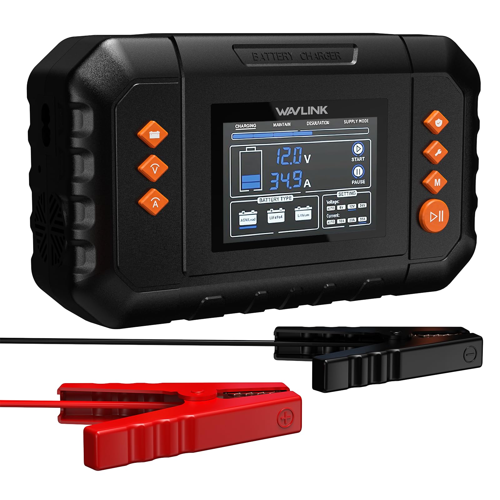 WAVLINK 450W Smart Battery Charger, Max. 35A Trickle Charger with LCD Display, for 6V/12V/24V Lead-Acid/Lithium/LiFePO4 