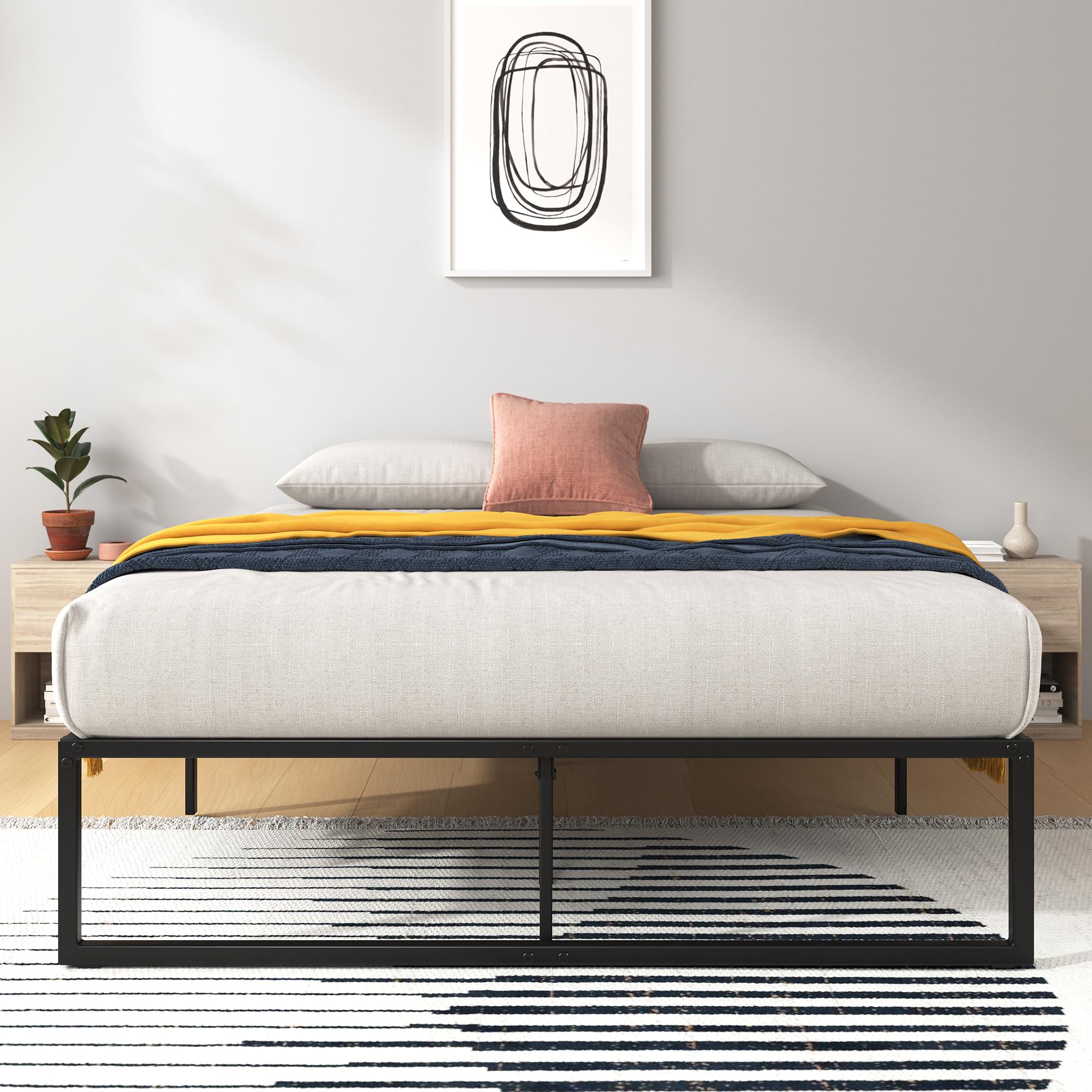 Zinus Lorelai Double Bed Frame - 4ft6 (135 x 190 cm) - 14.2'' Height - Metal Bed Base with Steel Sla