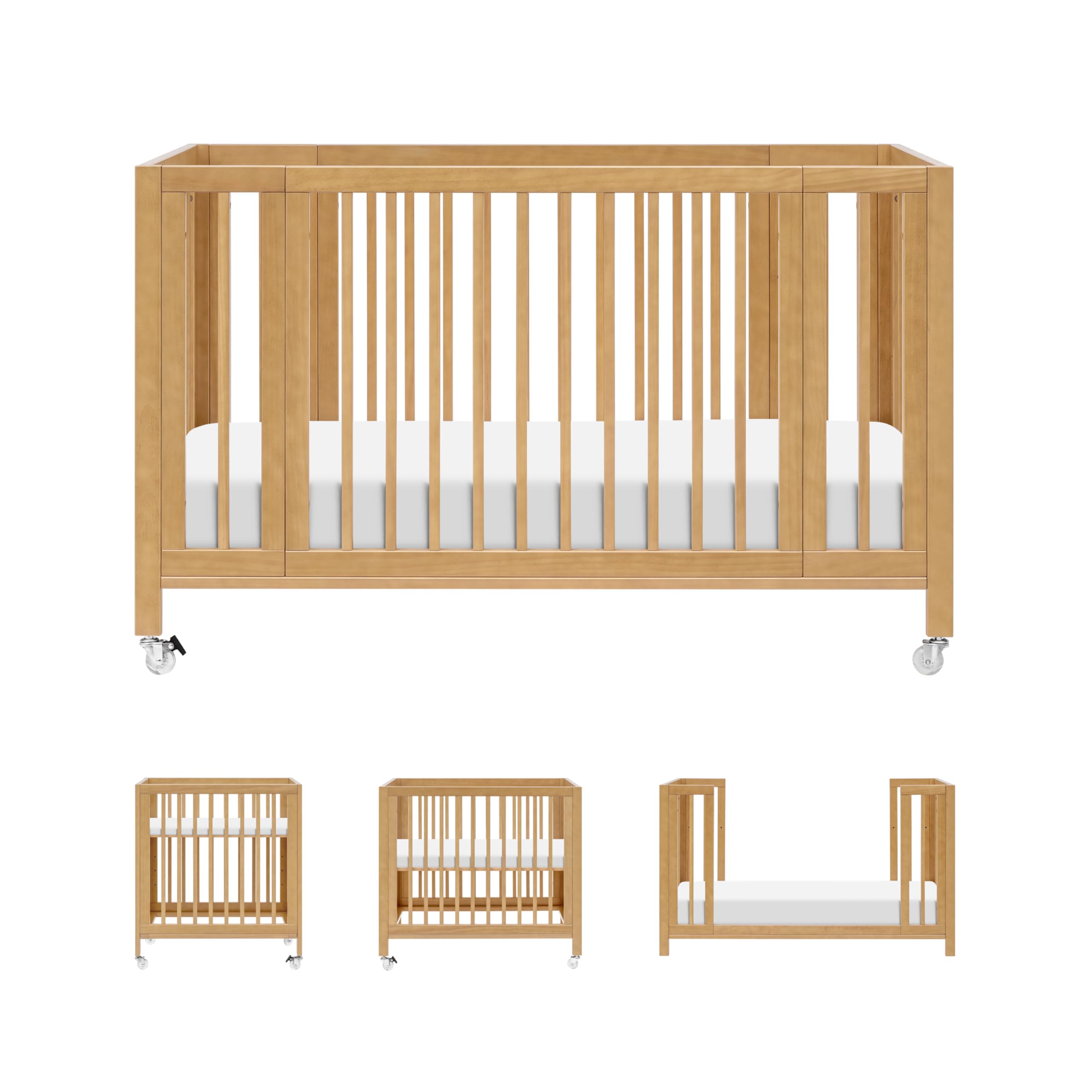 Babyletto Rolli 9-in-1 Convertible All-Stages® Bassinet to Full-Size Crib in Honey, Greenguard Gold Certified, Portable
