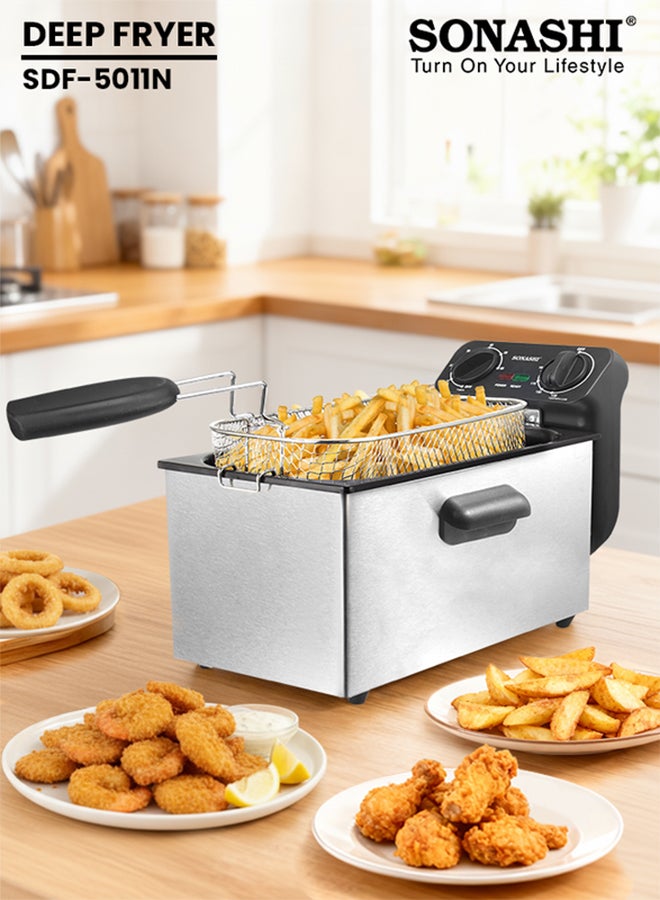 SONASHI Electric Deep Fryer with Stainless Steel Housing - 3.0L Capacity | Perfect for French Fries, Chicken Wings | Hea