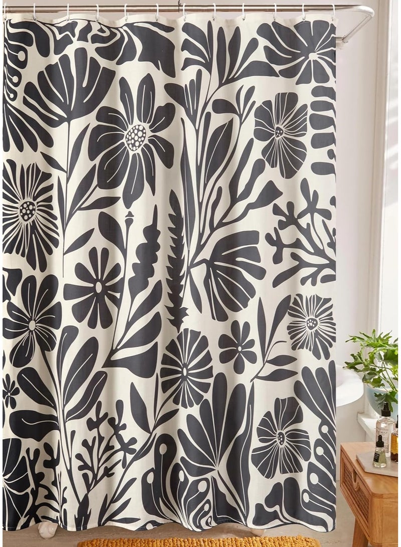 Arabest Black Vintage Floral Faux Linen Shower Curtain for Bathroom Decor - Heavy Duty Modern Farmhouse Country Rustic M