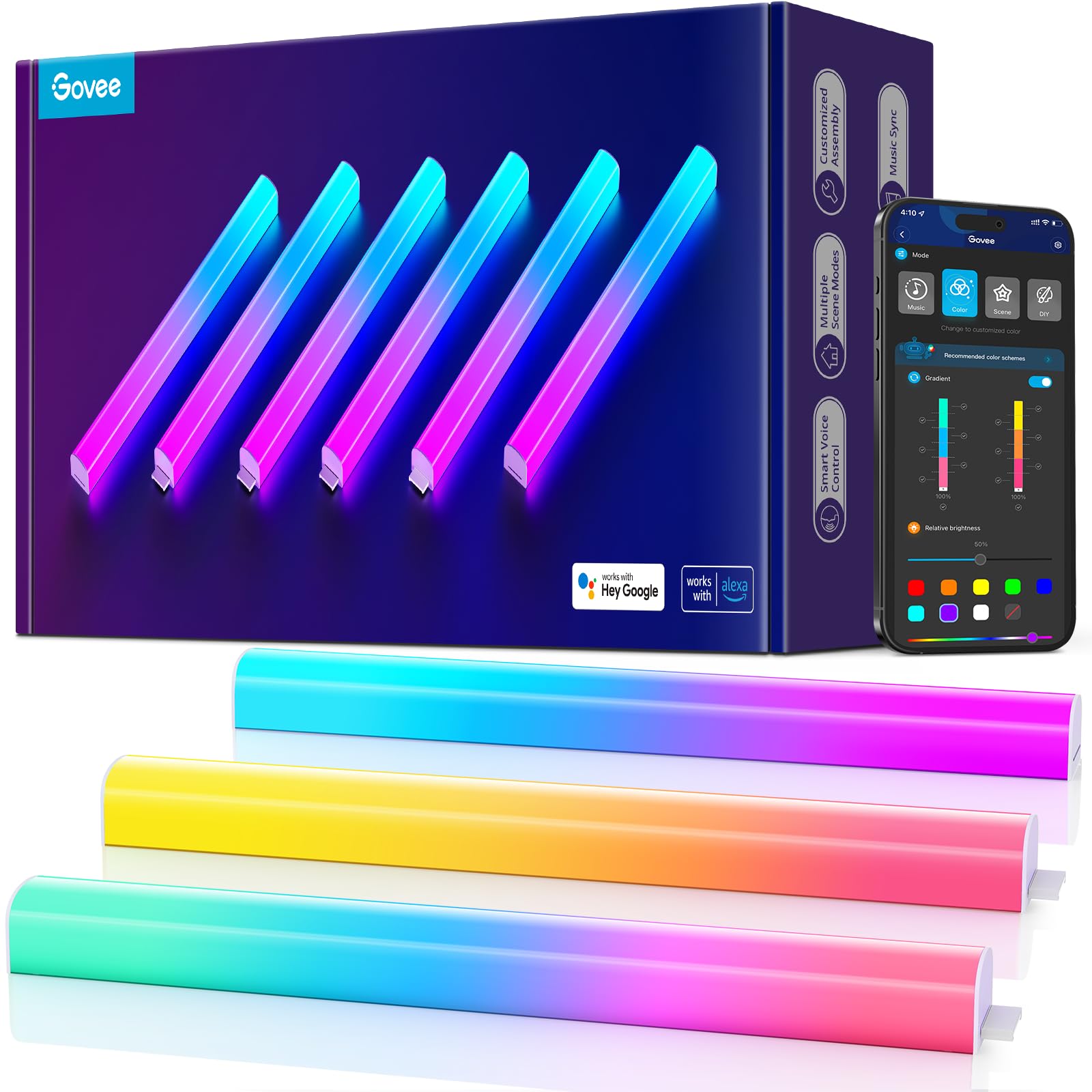 Govee Glide Wall Lights, RGBIC LED Light, Smart Gaming Light Compatible with SmartThings, RGB Lights Bar, LED Wall Light