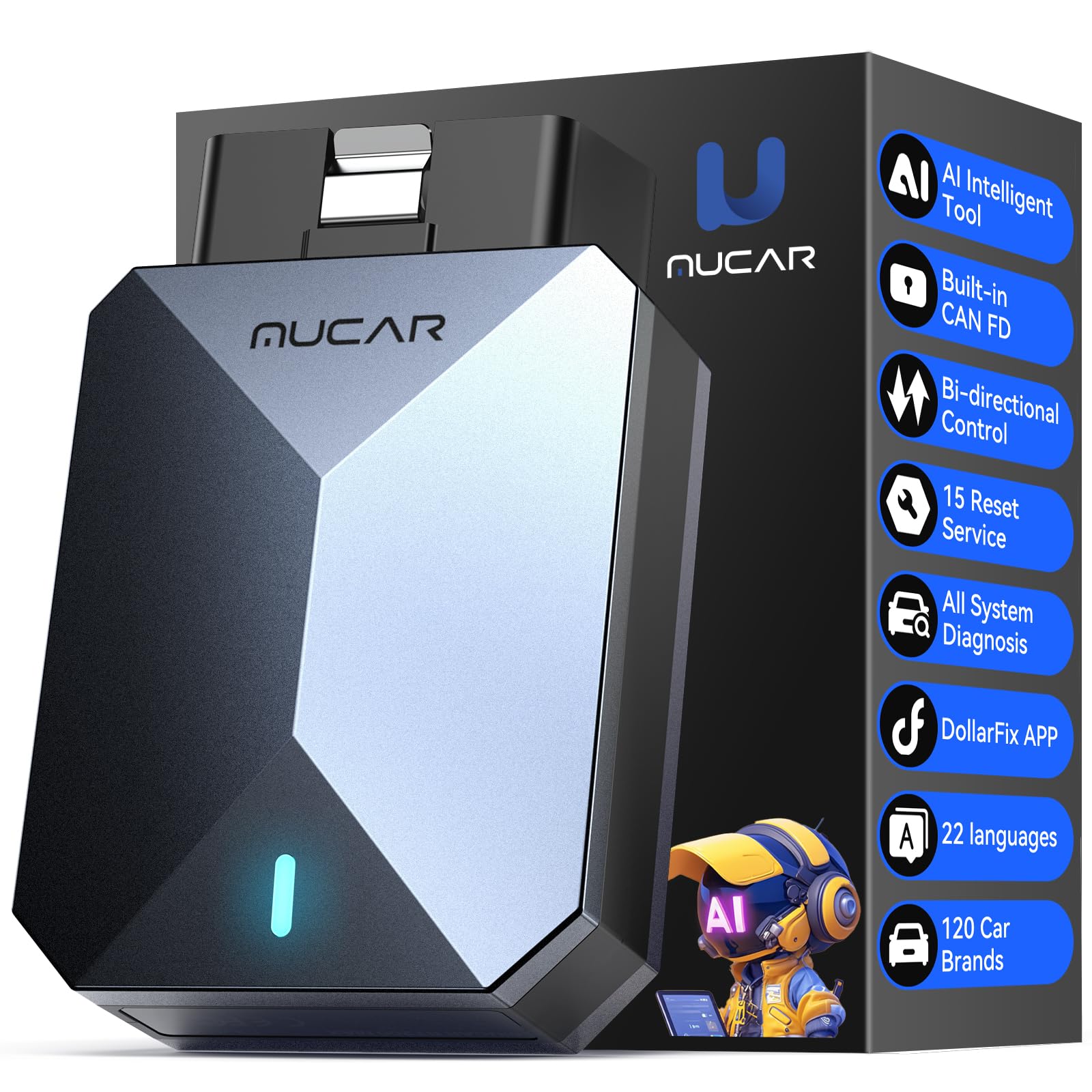 MUCAR BT200 MAX AI OBD2 Scanner, Full System CANFD Diagnostic Tools with 15 Resets, Lifetime Free Update, BI-Directional