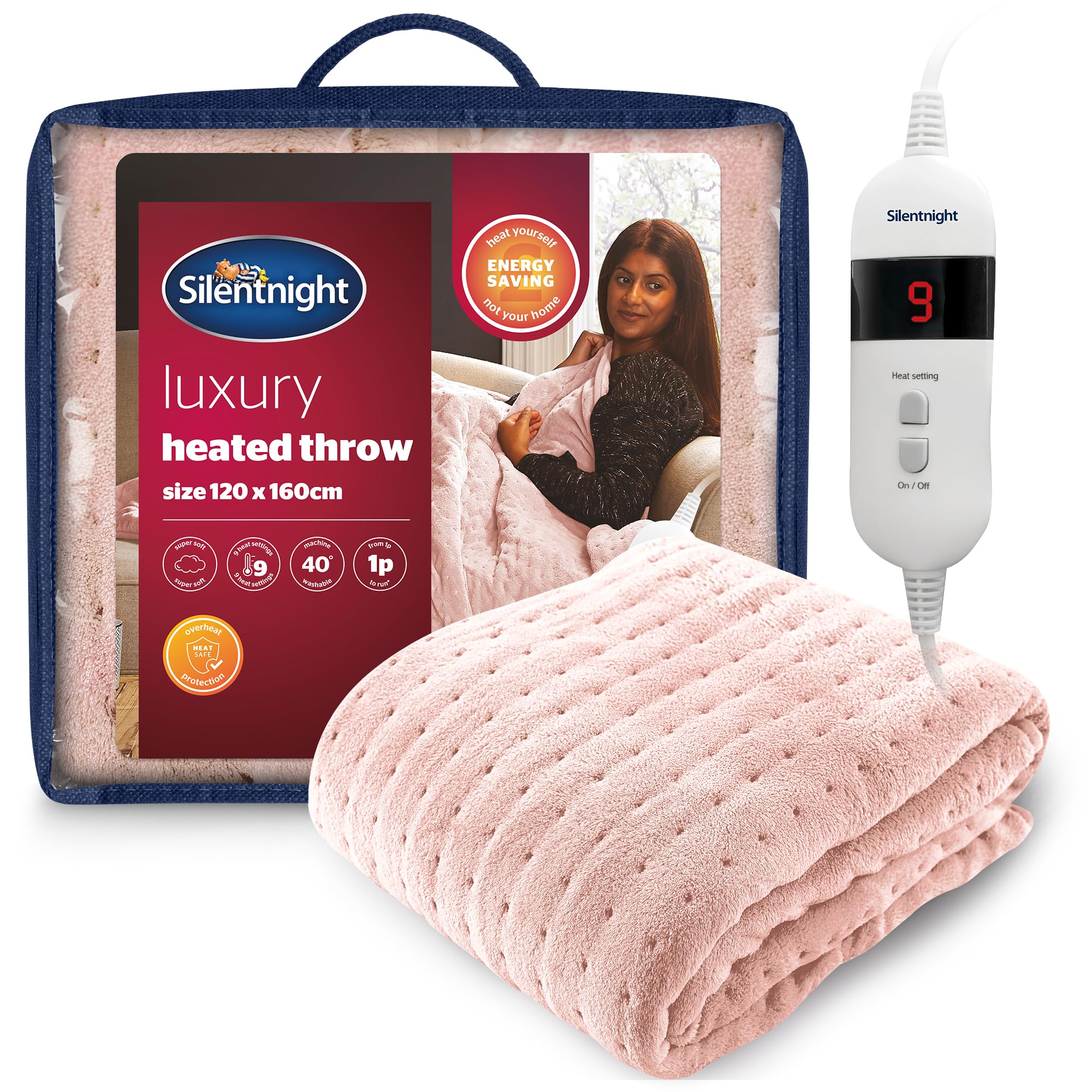 Silentnight Comfort Control Heated Throw Blanket - Luxury Fleece Electric Heated Overblanket for Sofa Bed with 9 Heat Se