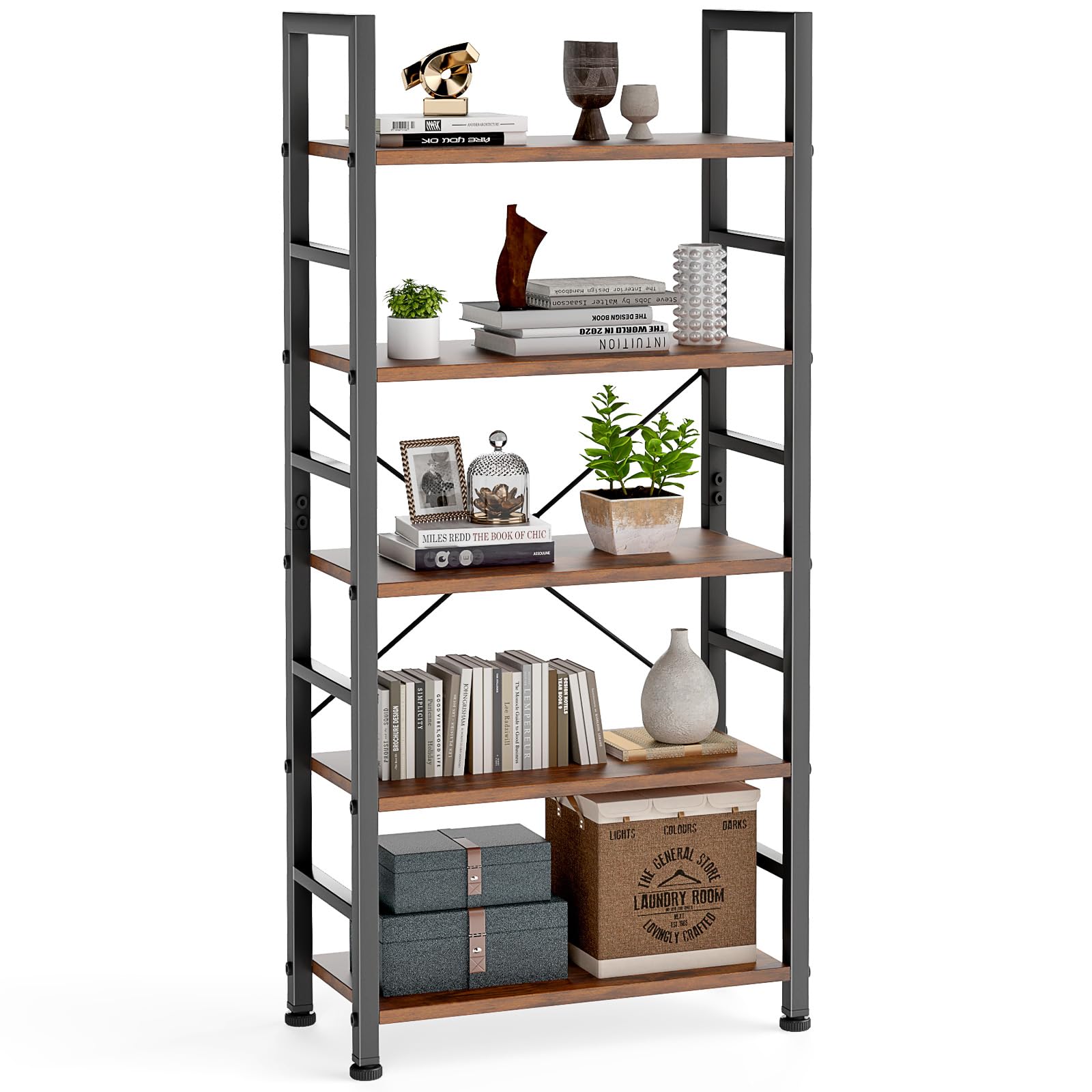 DUMOS 5 Tiers Bookshelf, Classical Modern Book Shelf, Tall Display Shelves in Living Room/Home/Office, Storage Organizer