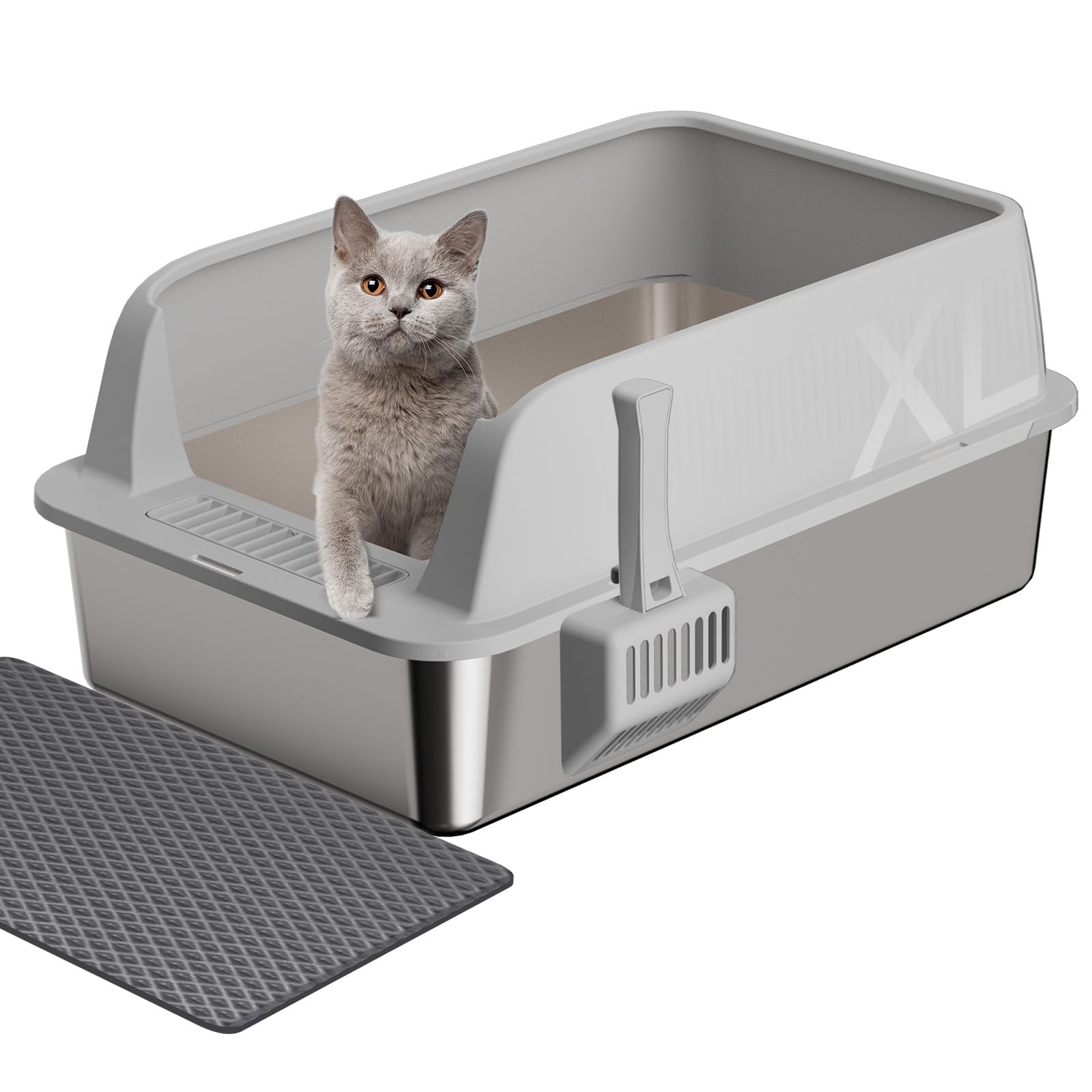 Gimars XL Stainless Steel Cat Litter Box, Large Stainless Steel Cat Litter Tray, 35L Metal Litter Tray with Litter Scoop
