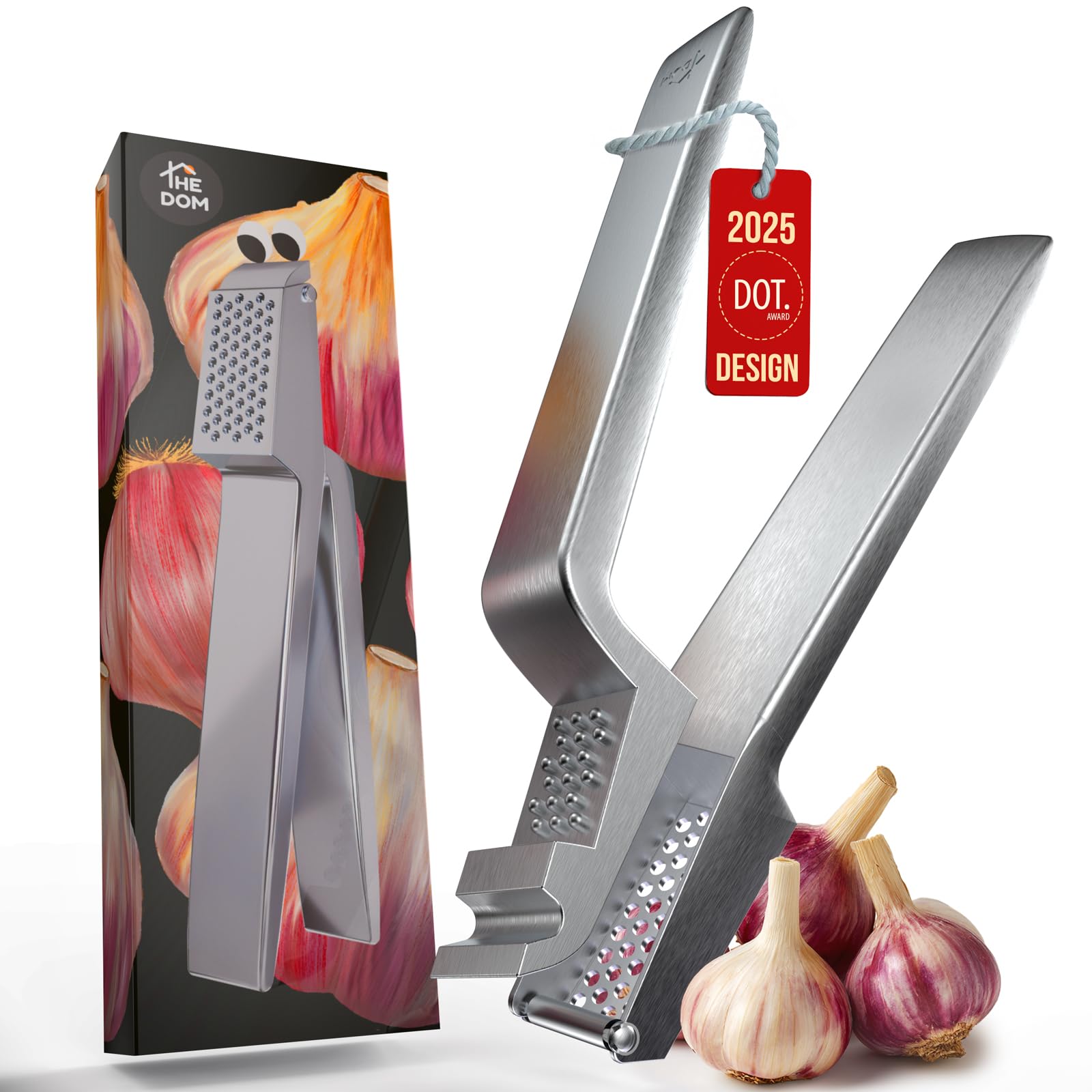 No Peeling Required, 100% Stainless Steel Garlic Press – Odor-free Cleaning, Rust Proof, Detachable Handle, Fine Mincer,