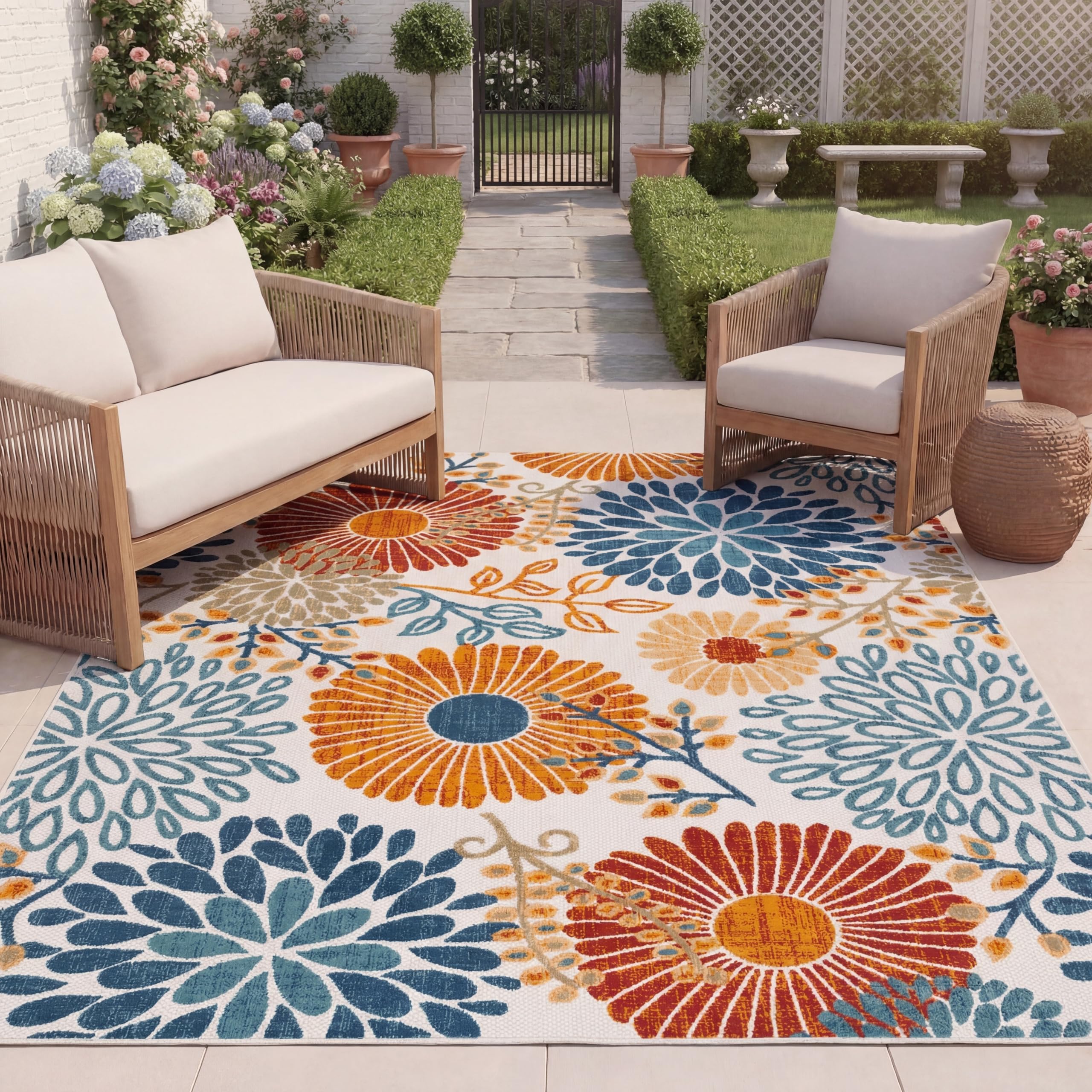 SAFAVIEH Washable Rug Outdoor Cabana Collection - 8' x 10', Cream & Red, Non-Shedding & Easy to Clea