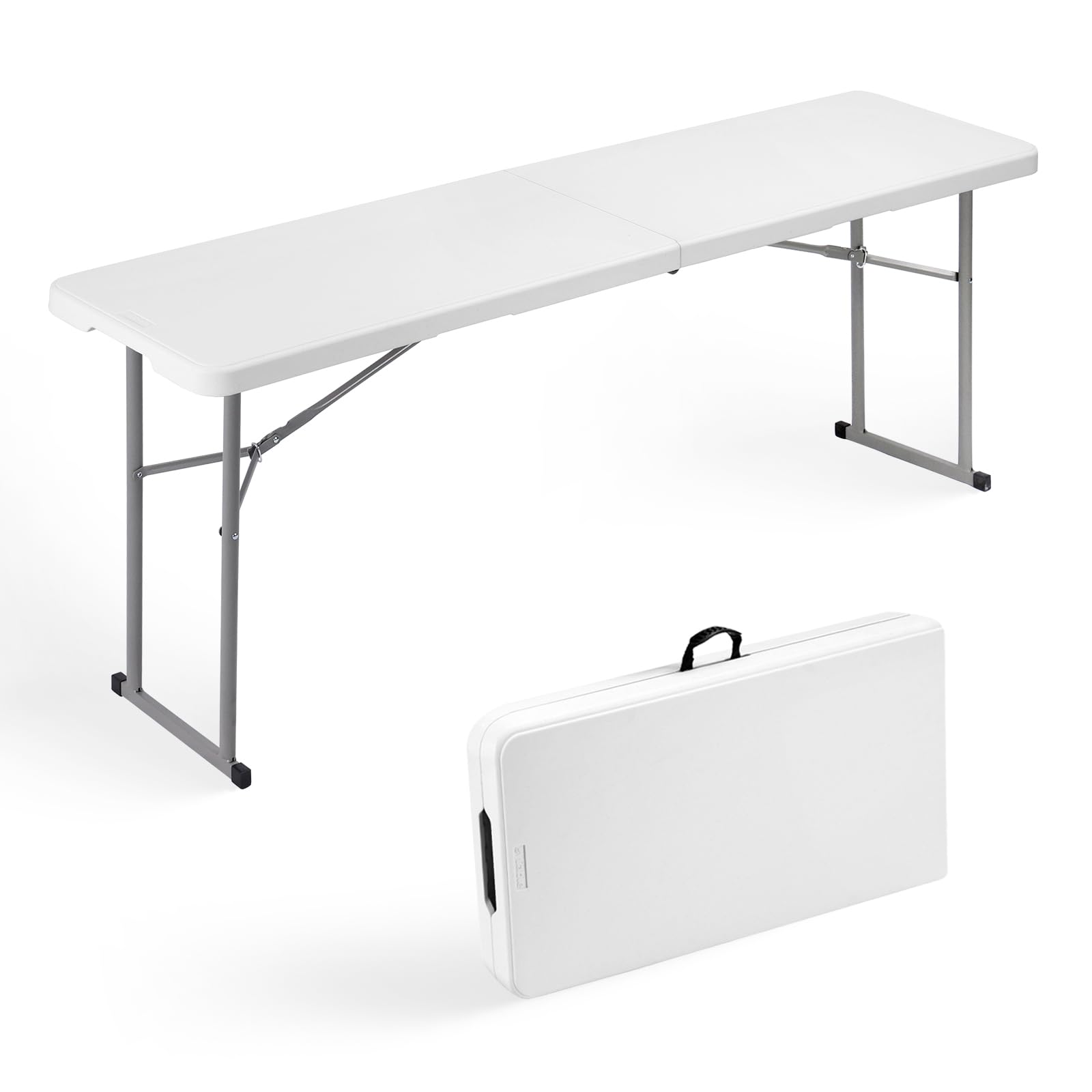 Byliable Folding Table 6FT Narrow Portable Foldable Plastic Heavy Duty Long Table, Fold-in-Half with