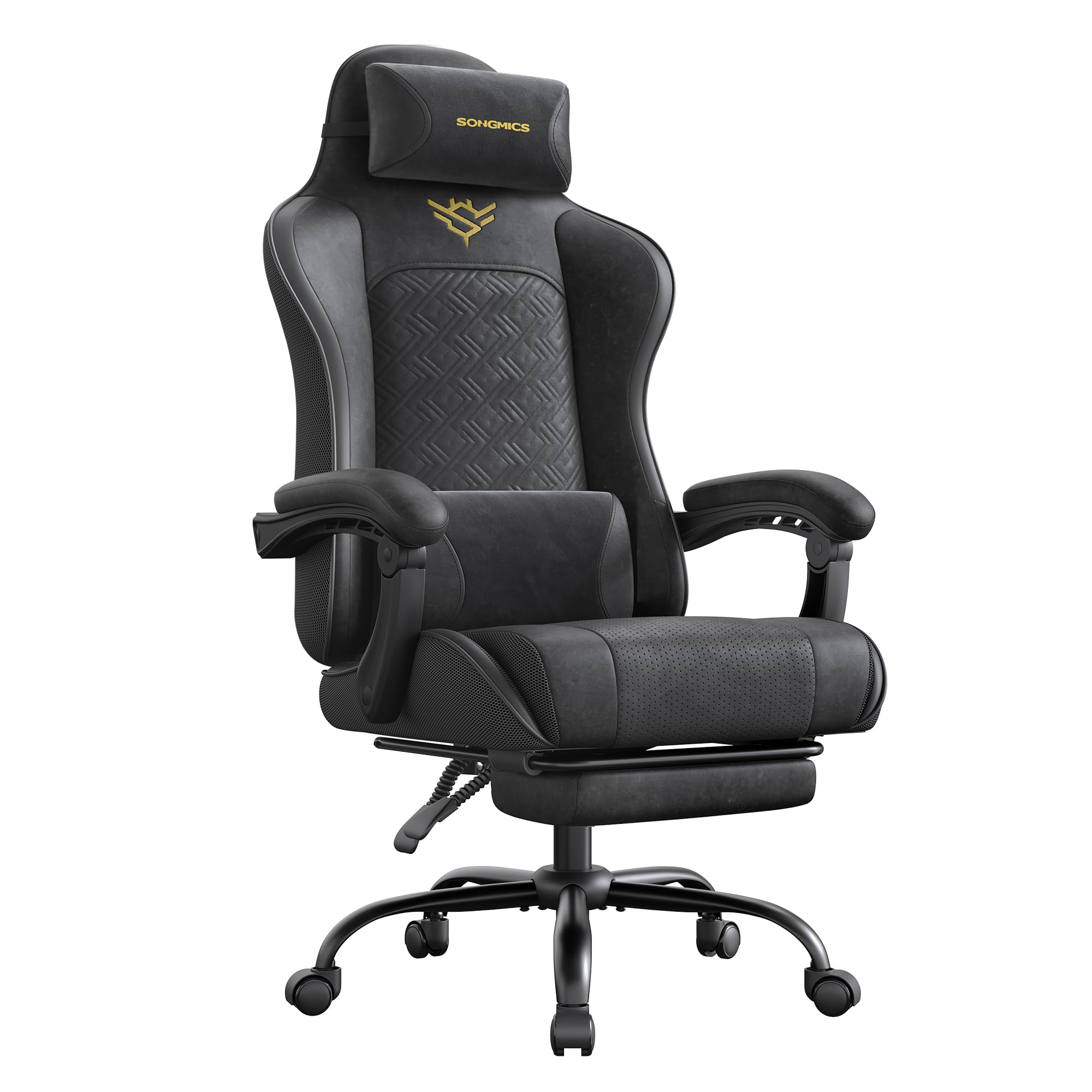 SONGMICS Gaming Chair, Ergonomic Office Computer Desk Chair with Footrest, Spring Seat Cushion, Synchronised Armrests, I