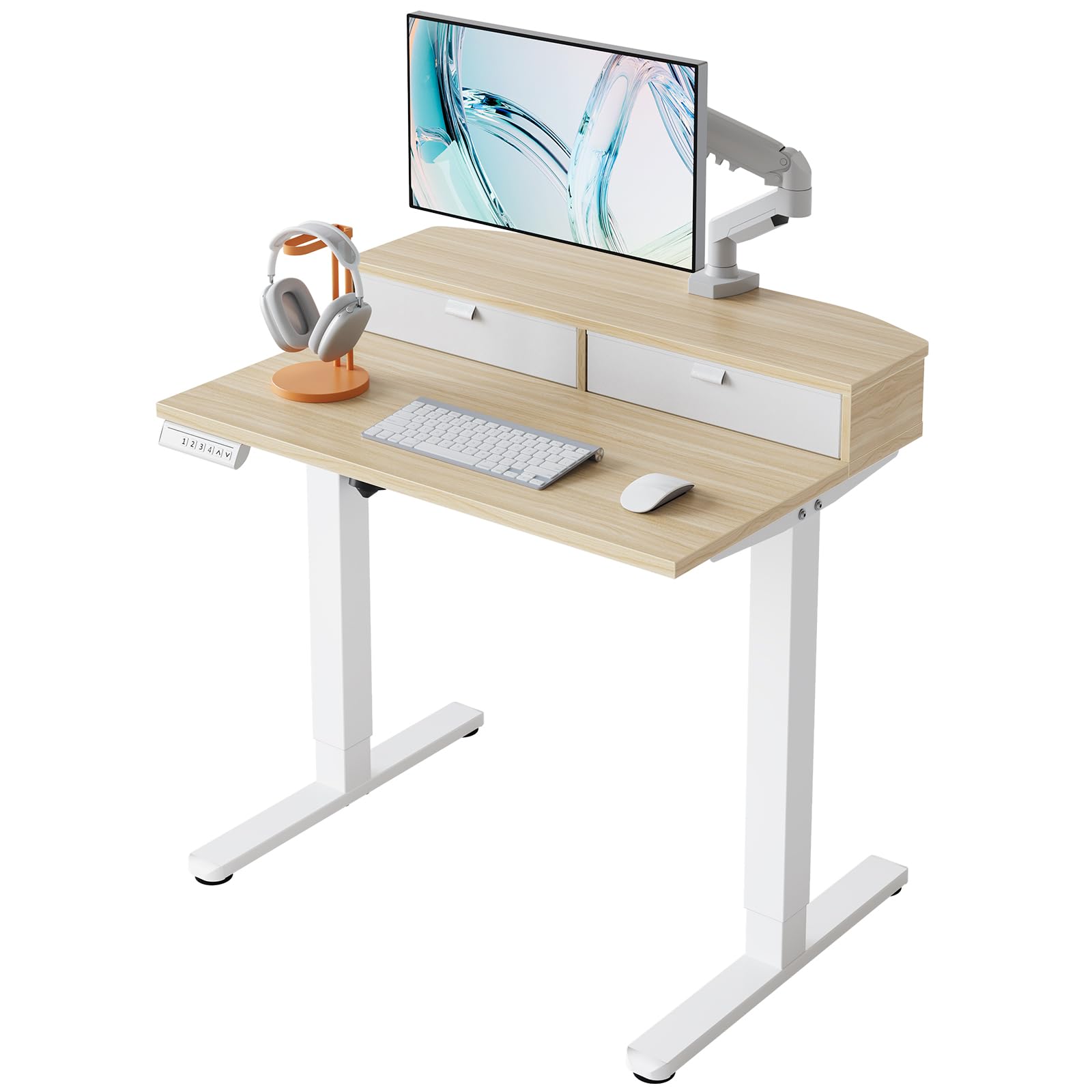 HUANUO 32" X 21" Electric Standing Desk with 2 Drawers, C-Clamp Mount Compatible, Height Adjustable 