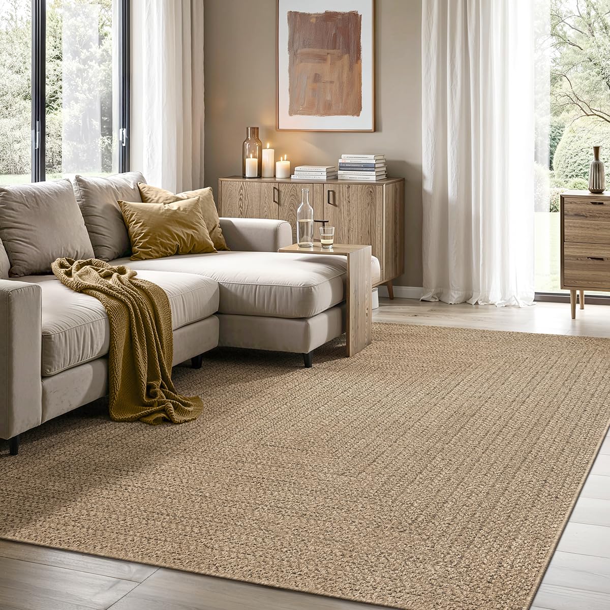 the carpet Kansas - robust indoor and outdoor carpet in natural jute look, weatherproof, suitable for patio and garden,