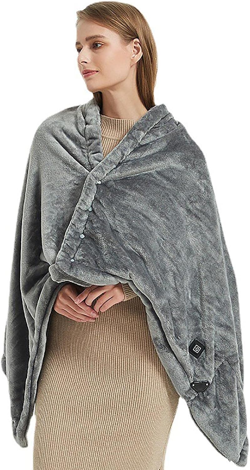 USB Battery Powered Heated Blanket Shawl, Warm Up Blanket Electric Cordless Wrap, 8 Zones Heating, USB Heated Throw Blan