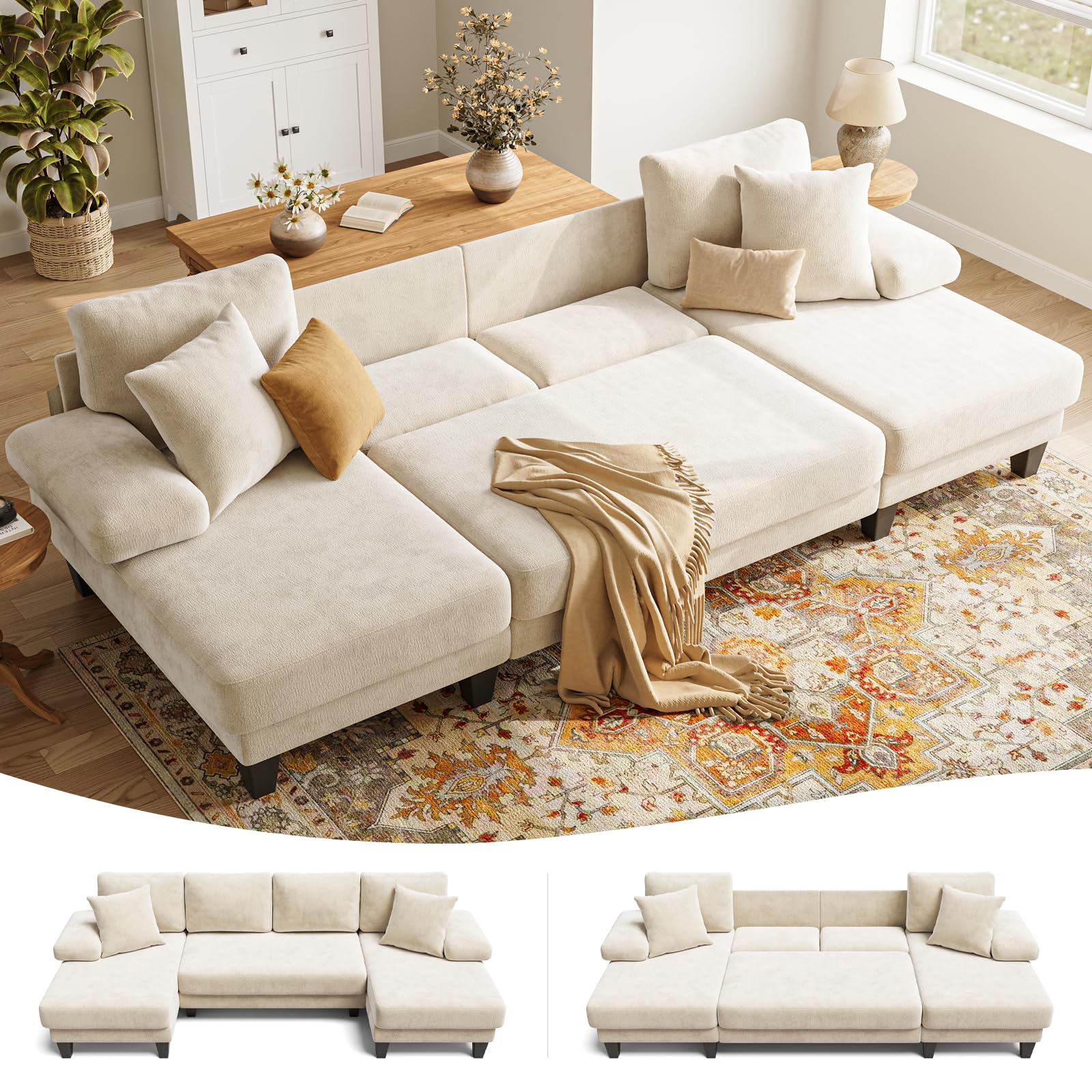 Txtin's Sleeper Sofa with Pull Out Couch Bed | 112 Inch Couches for Living Room | U-Shaped Convertible Sofa Bed | Chenil