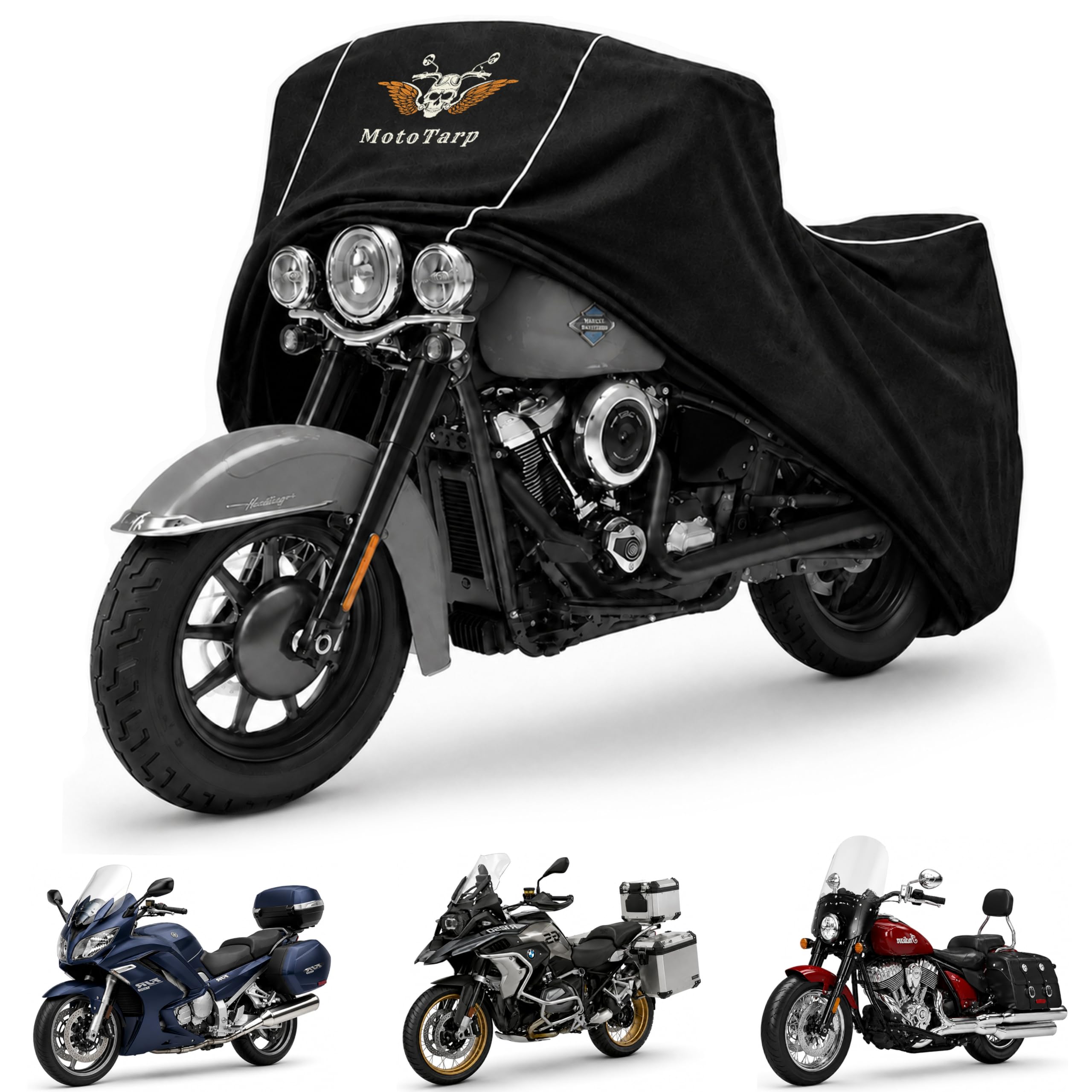 600D Heavy Duty Motorcycle Cover Waterproof Outdoor Storage All-Season Weatherproof Protection with 