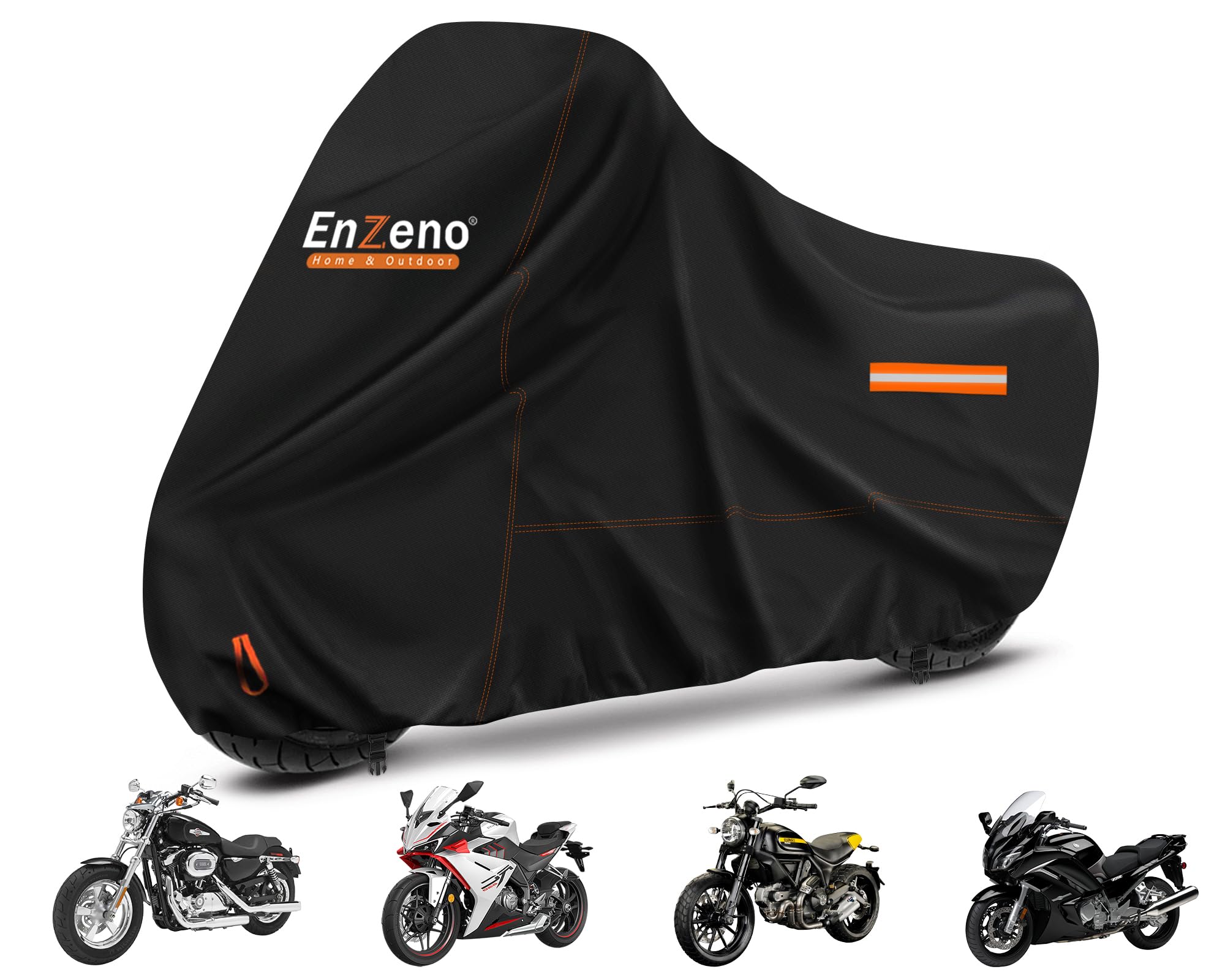 Enzeno Motorcycle Cover 210D Oxford Fabric Motorcycle Covers Waterproof Outdoor Windproof Dustproof 