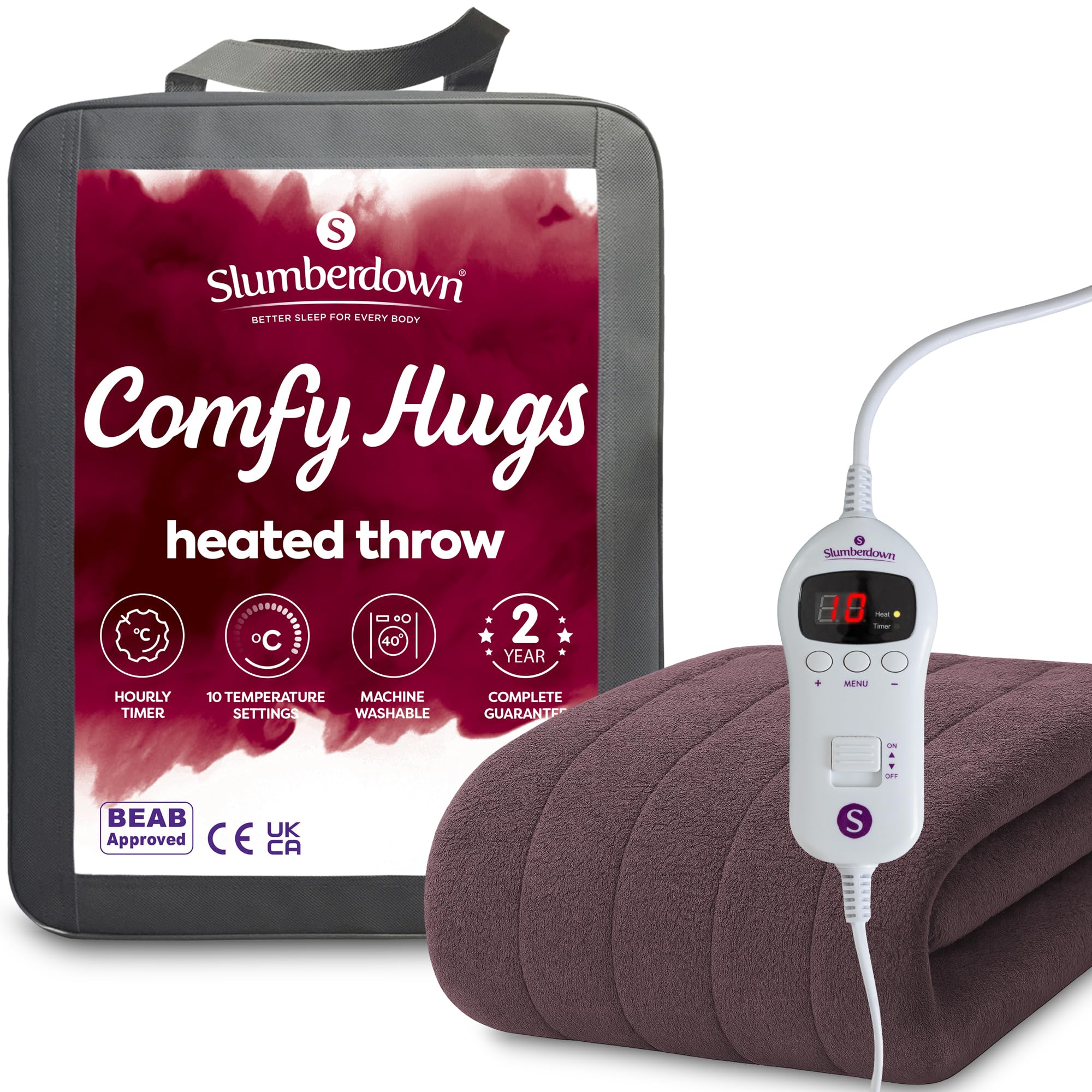 Slumberdown Comfy Heated Throw Blanket (130×160cm) - Snuggly Fleece Electric Electric Blanket with 10-Heat Settings & Ti