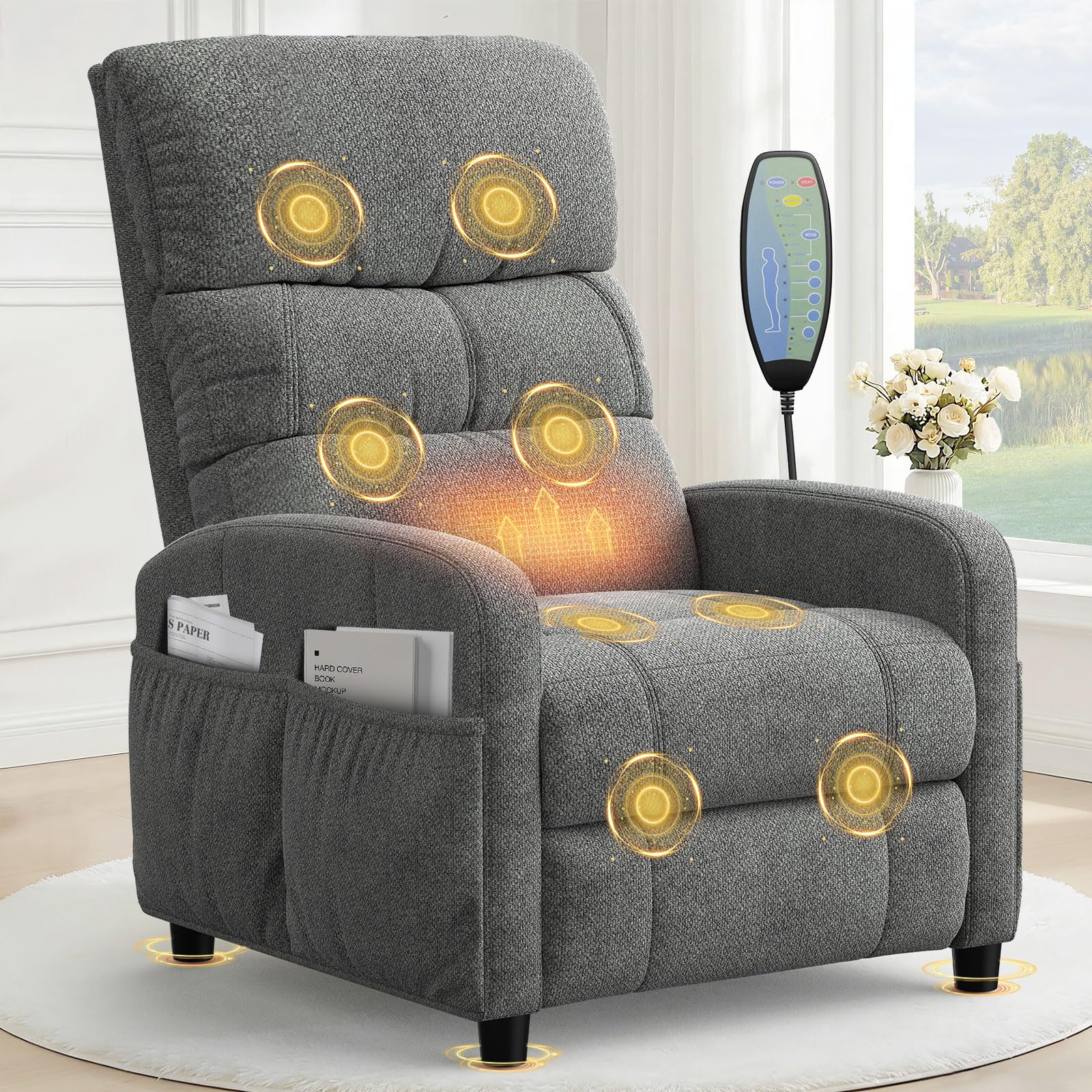 YONISEE Recliner Armchair Recliner Chair for Adults, Manual Reclining Chair with Massage & Heating, 