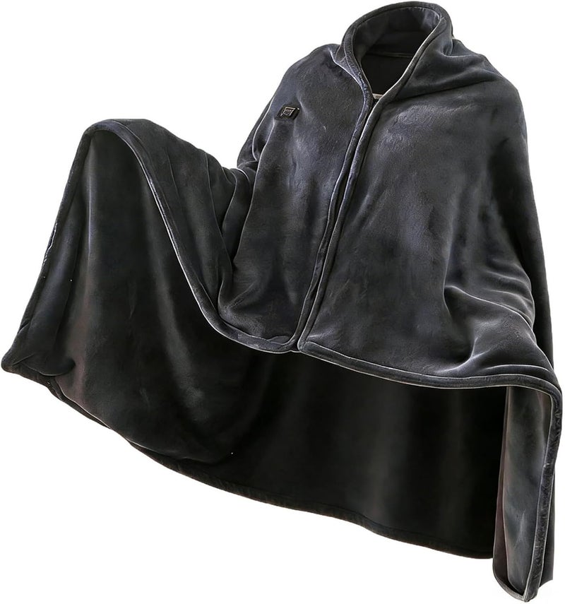 USB Heated Shawl Wraps for Women, 39.4 X 59.1 in Extra Large Gray Fleece Electric Throw Blanket, Sof