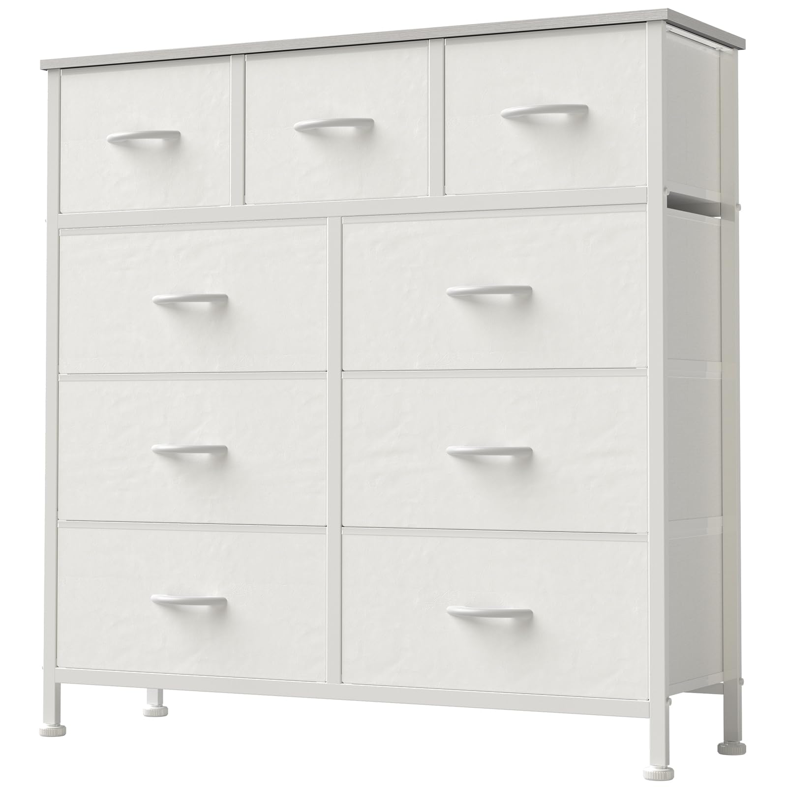 DUMOS Dresser for Bedroom, Storage Organizer with 9 Drawers, Chest of Drawers with Fabric Bins, Stur