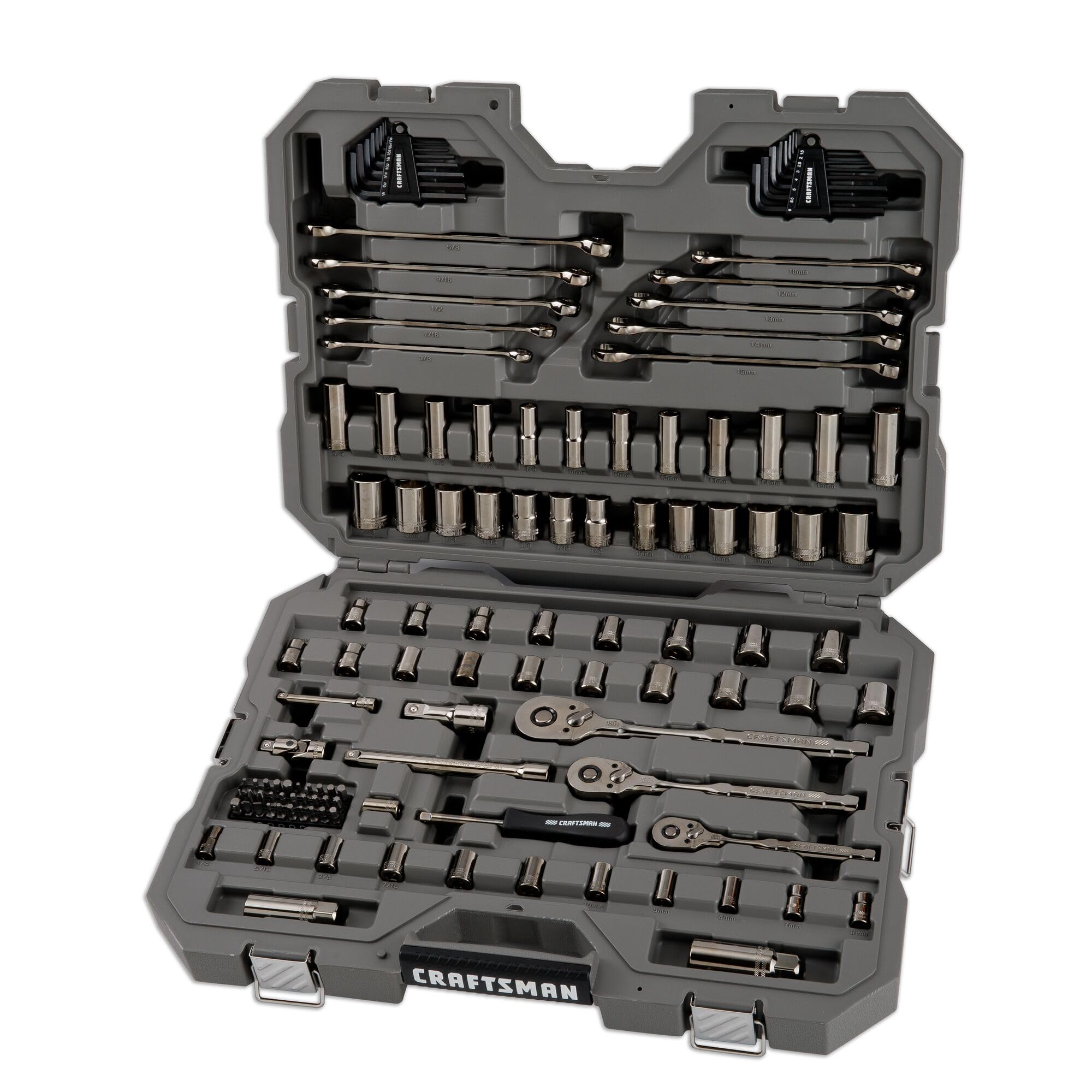 CRAFTSMAN OVERDRIVE 121-Piece Gunmetal Chrome Mechanics Tool Set, Standard SAE/Metric Socket Set, with Hard Case (CMMT99