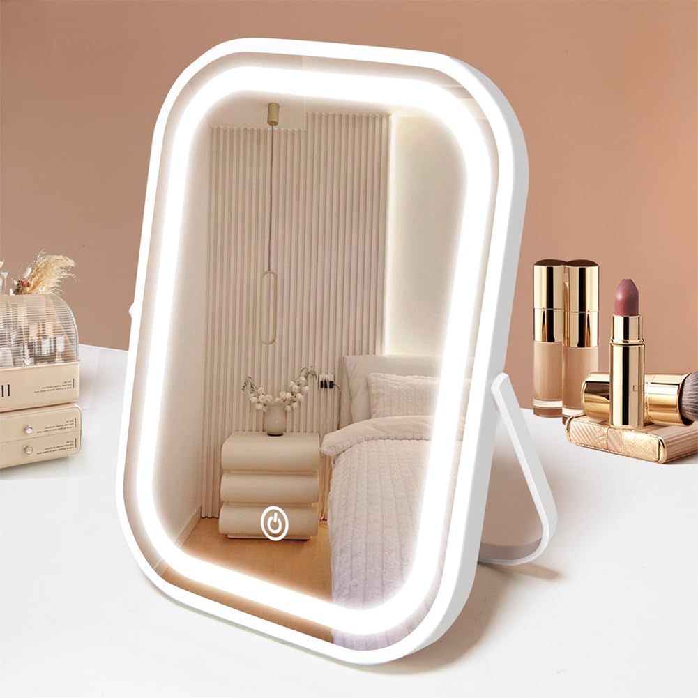 YEKKOPT Travel Makeup Mirror with Lights, Portable Small Beauty LED Vanity Mirror with Lights, 1200mAh Battery, Dimmable