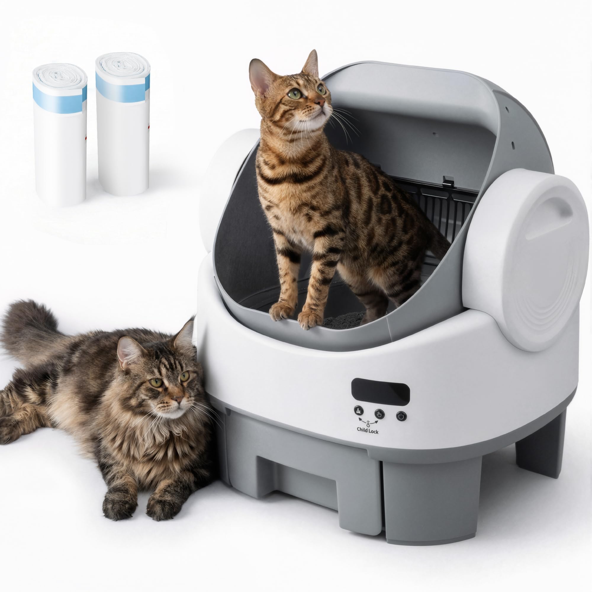 WARCAT Self-Cleaning Cat Litter Box, Open-Top Automatic Litter Box with Child Lock, 10L Large Capaci