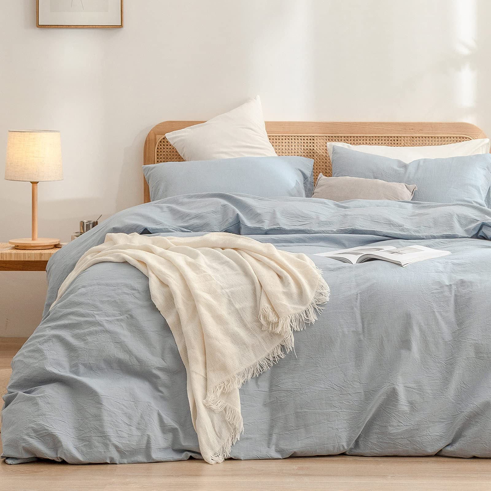 BESTOUCH Duvet Cover Set 100% Washed Cotton Linen Feel Super Soft Comfortable Chic Lightweight 3 PCs