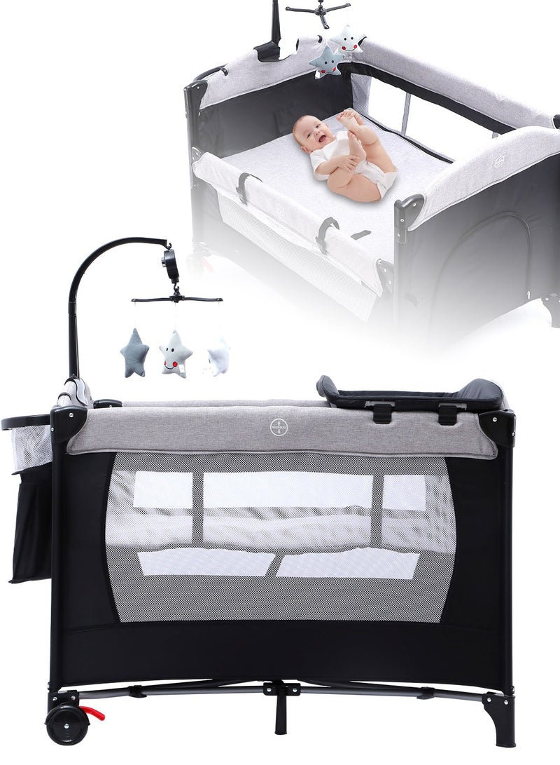 MaBaby 5-in-1 Baby Beside Crib, Foldable And Portable Baby Cots, Comfort Infant Bassinet Bed With Di