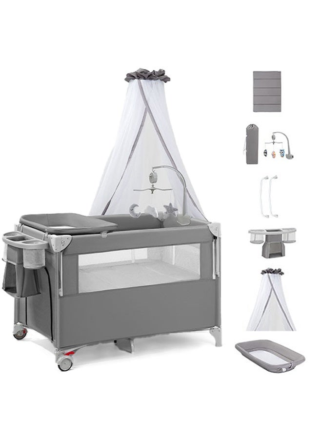 WALALLA 5 in 1 Baby Playard,Portable Crib, Bassinet, Bedside Sleeper, Changing Table & Playpen,Breat