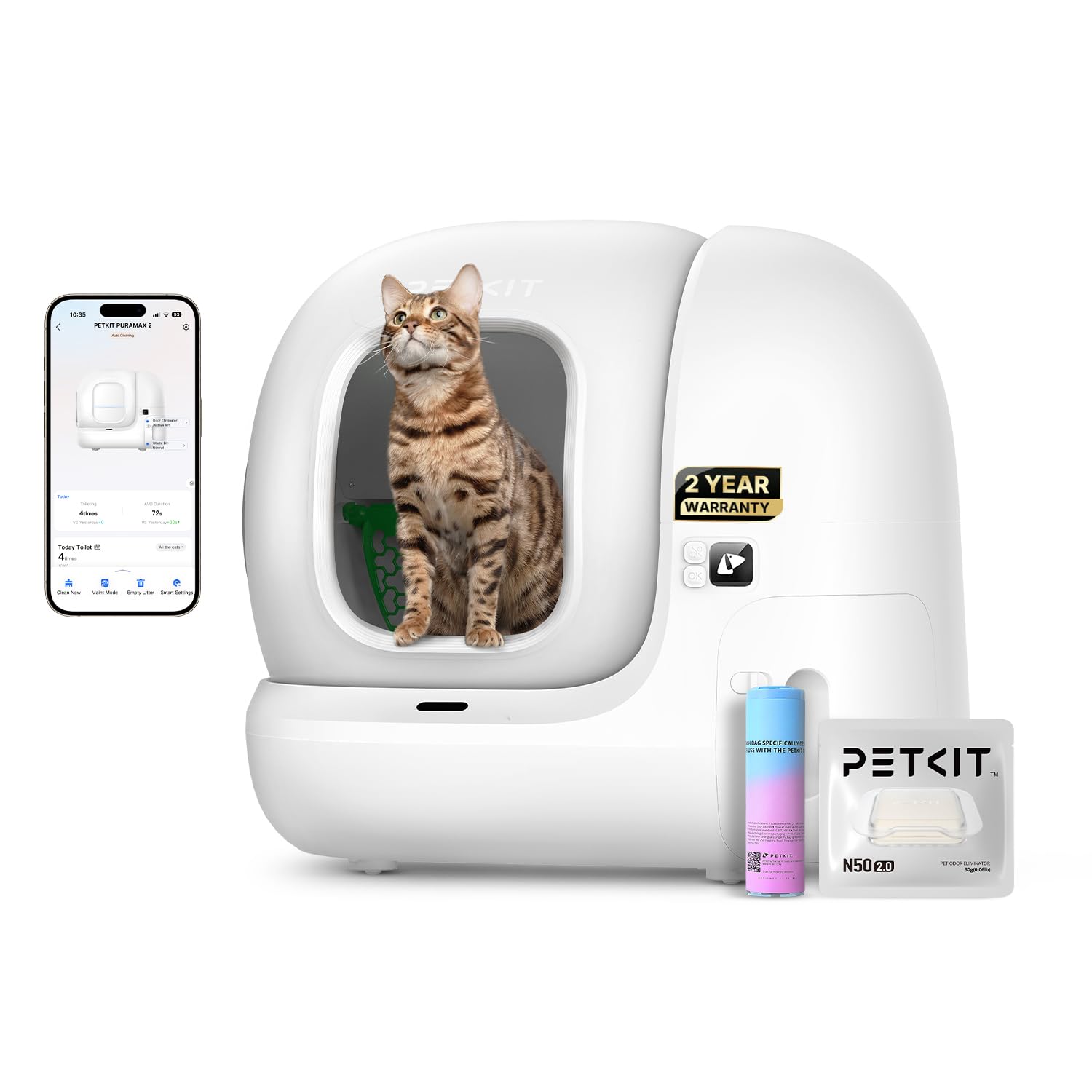 PETKIT PuraMax 2 Automatic Self-Cleaning Cat Litter Box, App Control Automatic Litter Box with Safety Sensors, Odor Free