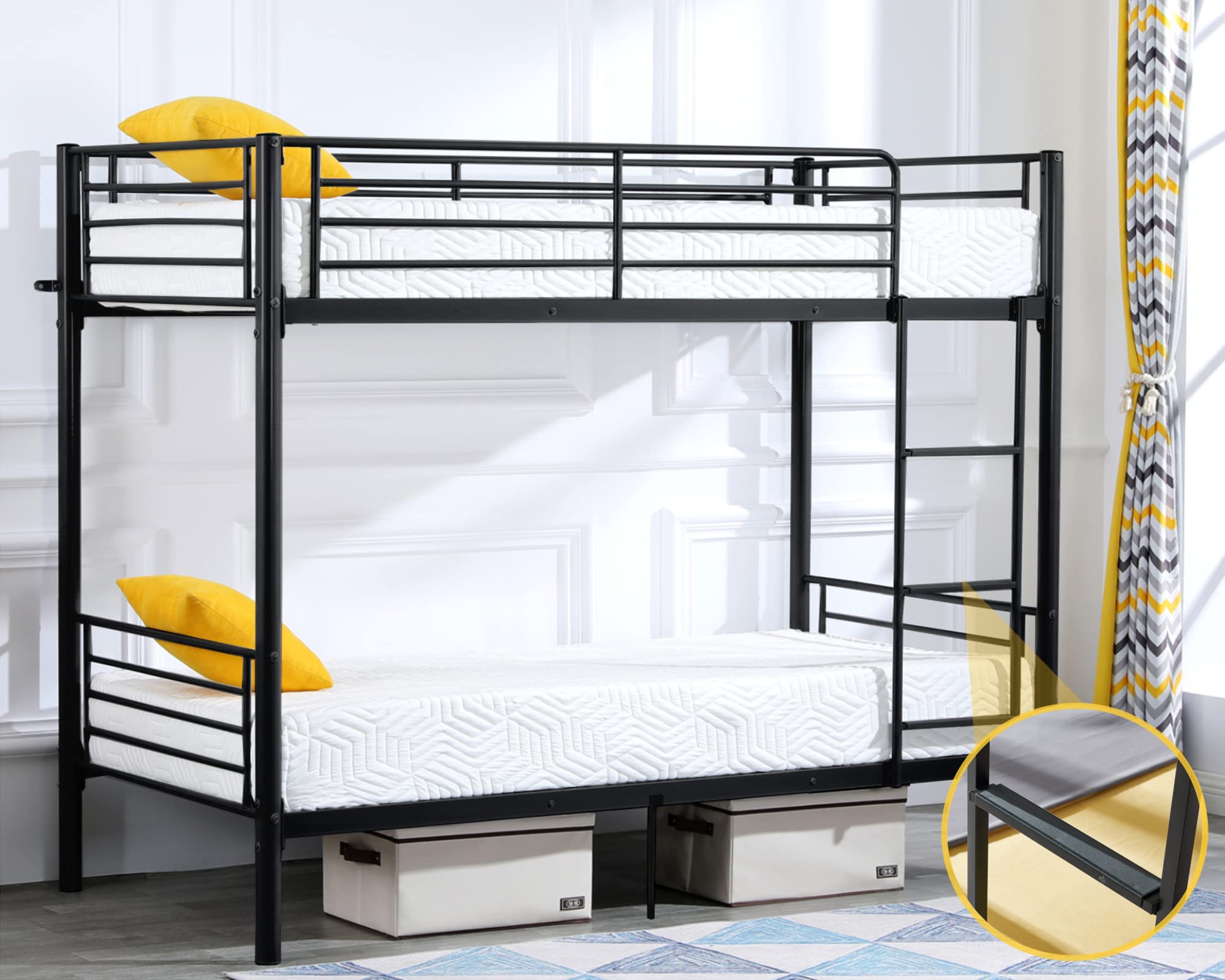 Bonnlo Bunk Bed Twin Over Twin for Kids/Teens/Adults Heavy Duty 2 Decker Bed with Flat Ladder and 13