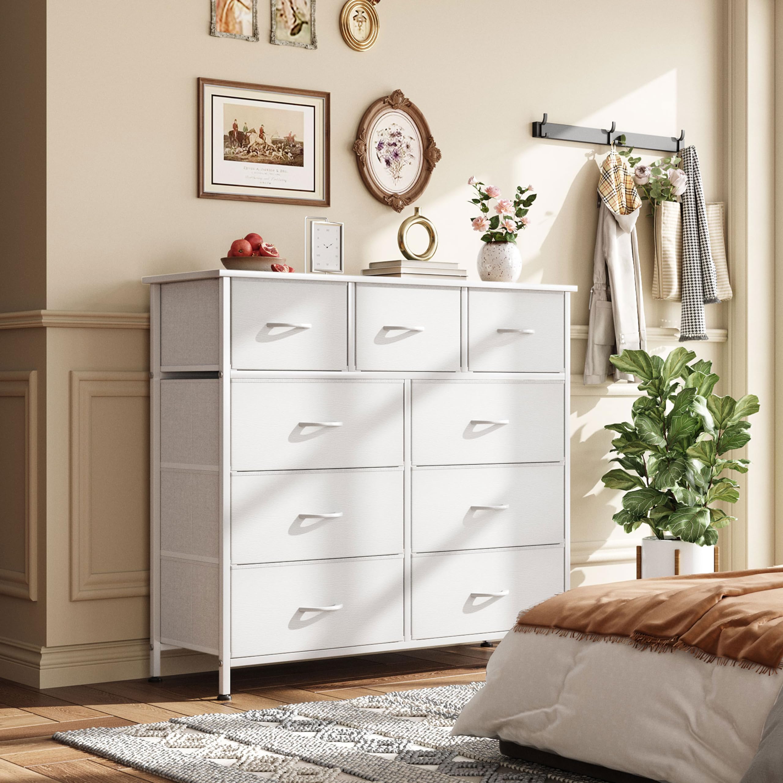 CAIYUN Chest of Drawers,Dresser for Bedroom with 9 Drawers,Fabric Dresser with Wood Top and Large St