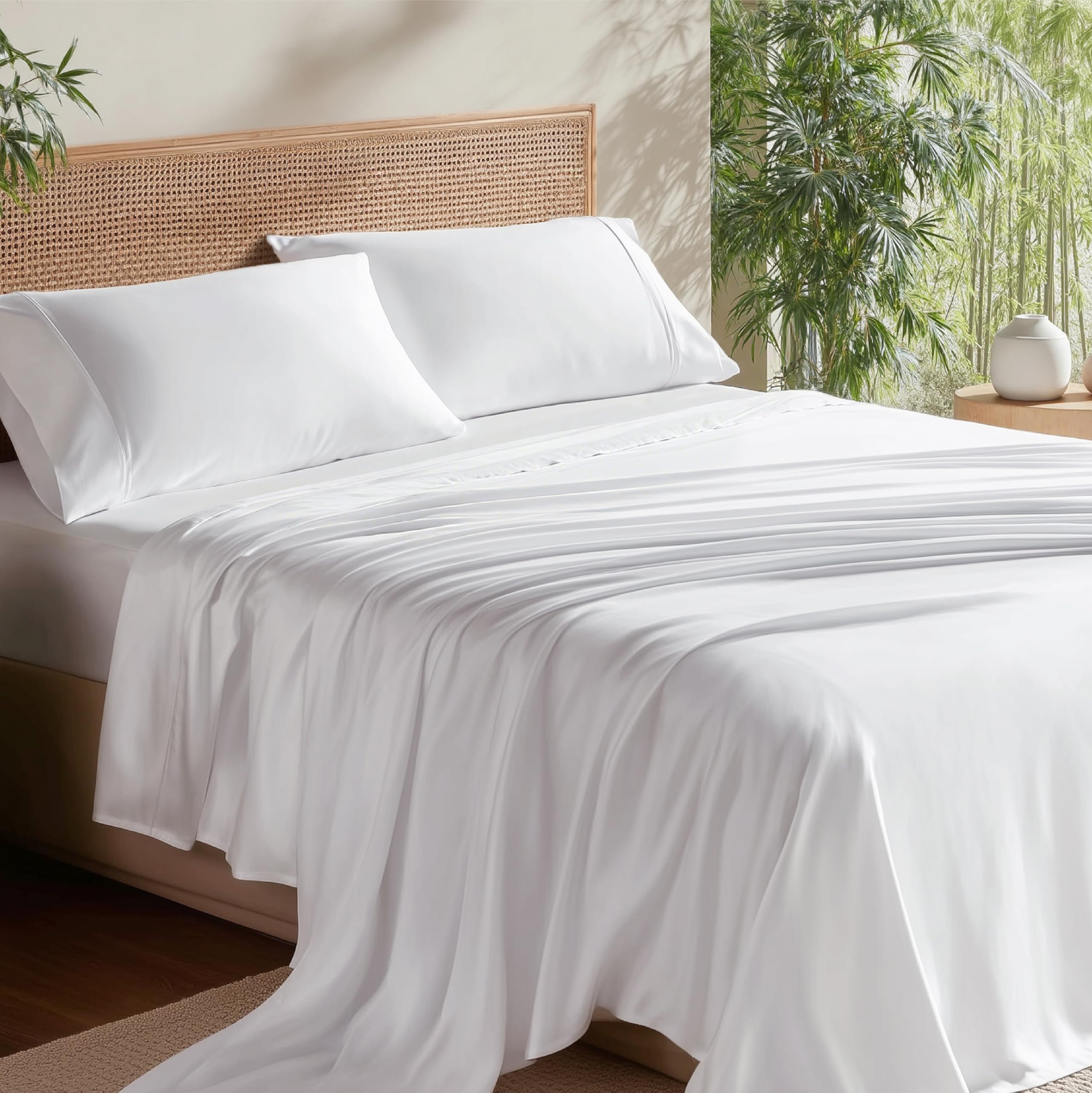 Bedsure Queen Sheet Set, Cooling Sheets for Queen Size Bed Set, Rayon Derived from Bamboo, PureWoven, Breathable & Soft,