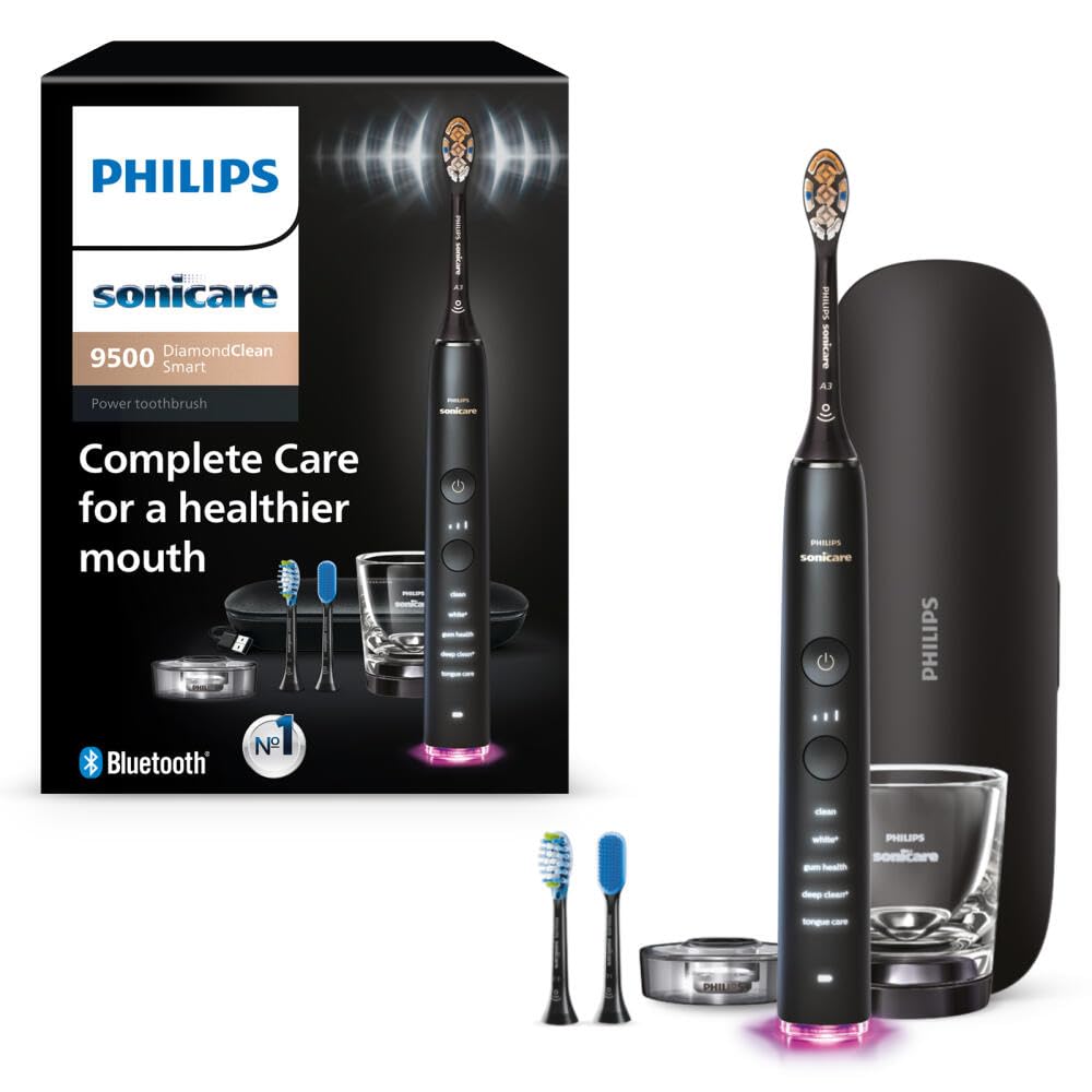 Philips Sonicare DiamondClean Smart 9500 Electric Toothbrush - Sonic Toothbrush with App, Pressure Sensor, 15 Brushing S