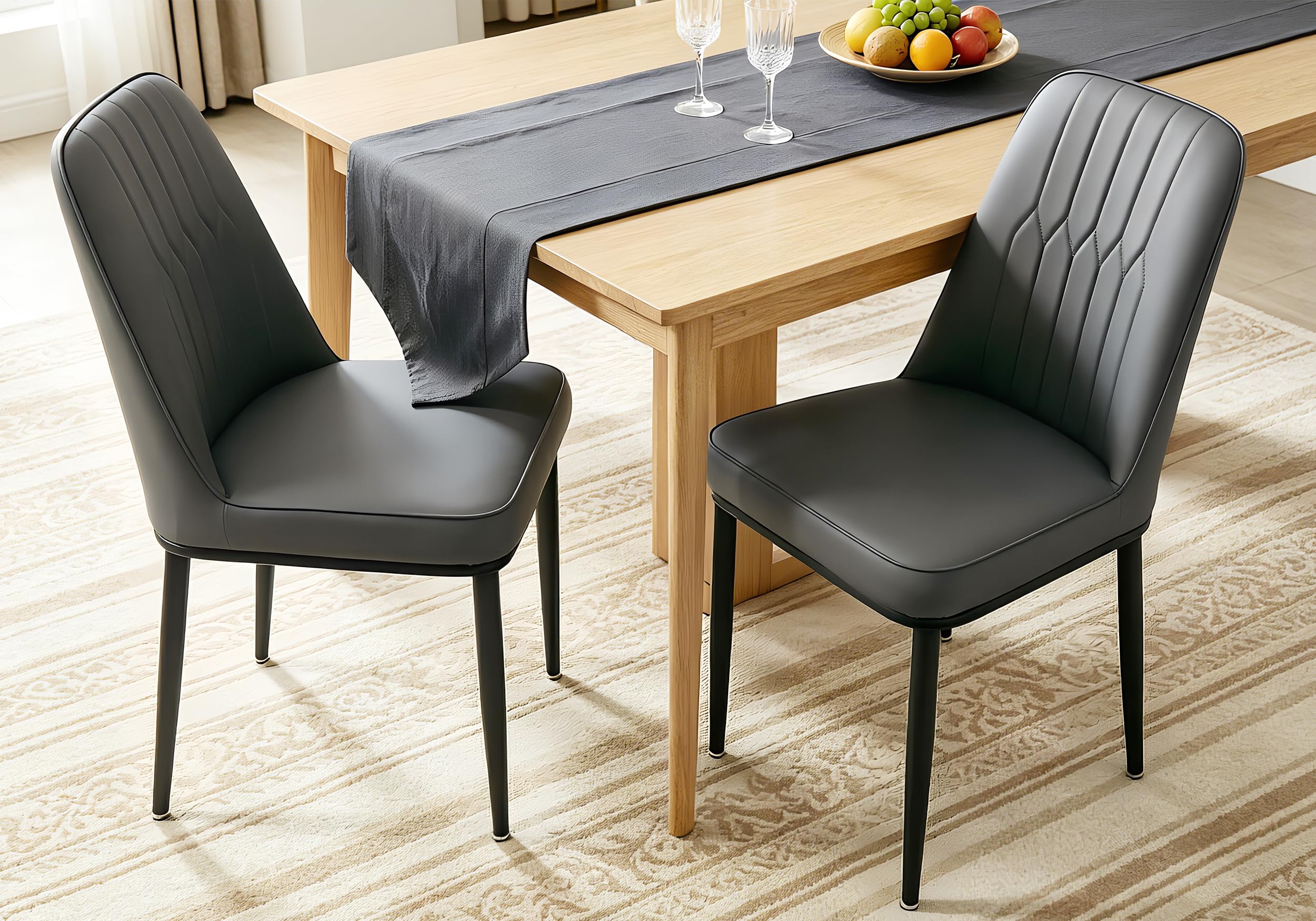 Durrafy Dining Chairs Set of 2 - Grey Upholstered High Back Kitchen chair with Non-Slip Metal Legs, Easy to Clean Home C