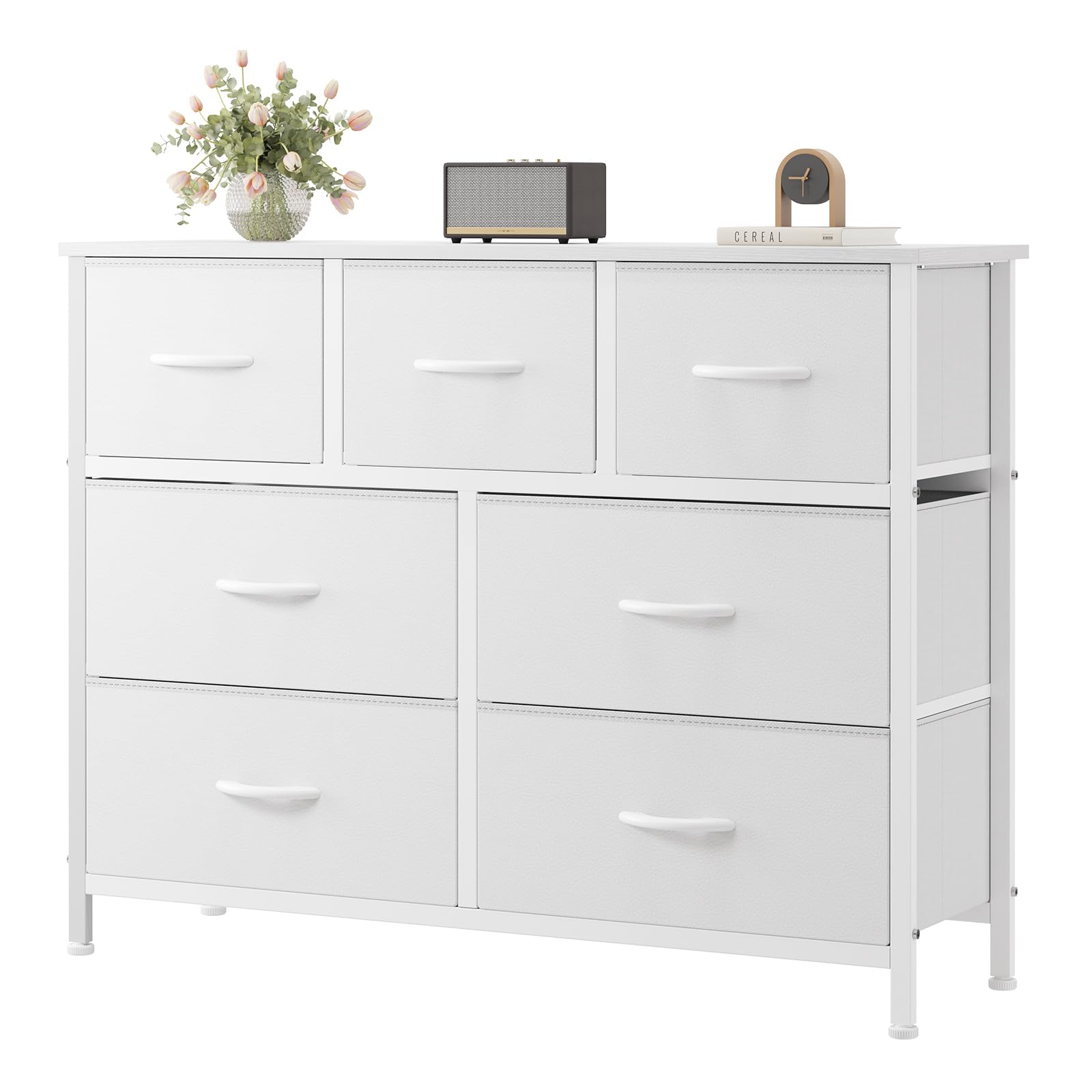 OLIXIS 7 Drawer Closet Organizer Chest, Fabric Storage Tower with Sturdy Steel Frame, Wooden Top & E