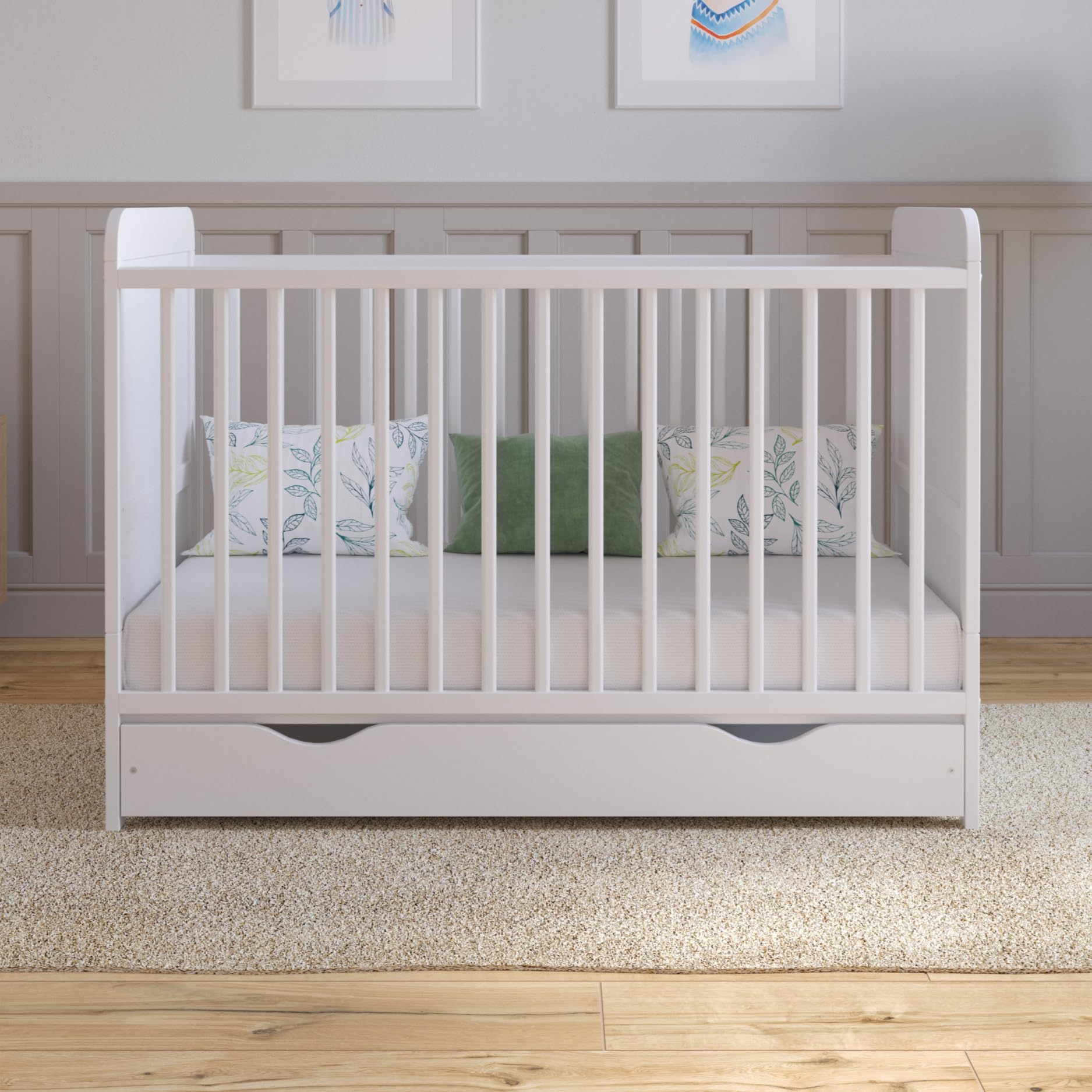 Love For Sleep LEVI Baby Cot Bed 120x60cm - Wooden Convertible Toddler Bed with Large Drawer and Quilted Microfiber Foam