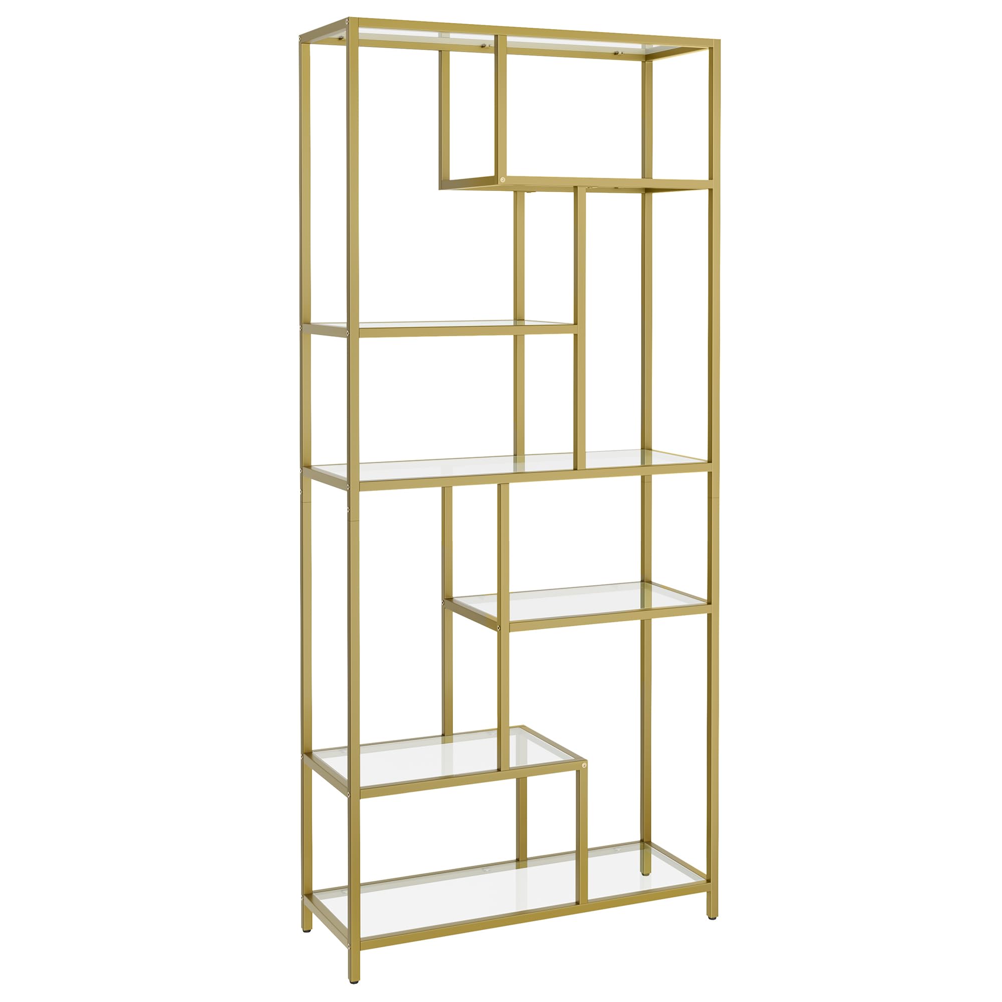 VASAGLE Bookshelf, 6-Tier Tall Bookcase, Plant Stand, Display Shelf, 30 x 80 x 180 cm, Tempered Glass, for Study, Office