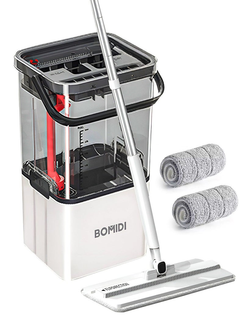 BOMIDI Flat Floor Mop – 360° Spin Mop for Wet & Dry Cleaning with Visual Water Bucket - BOMIDI M21