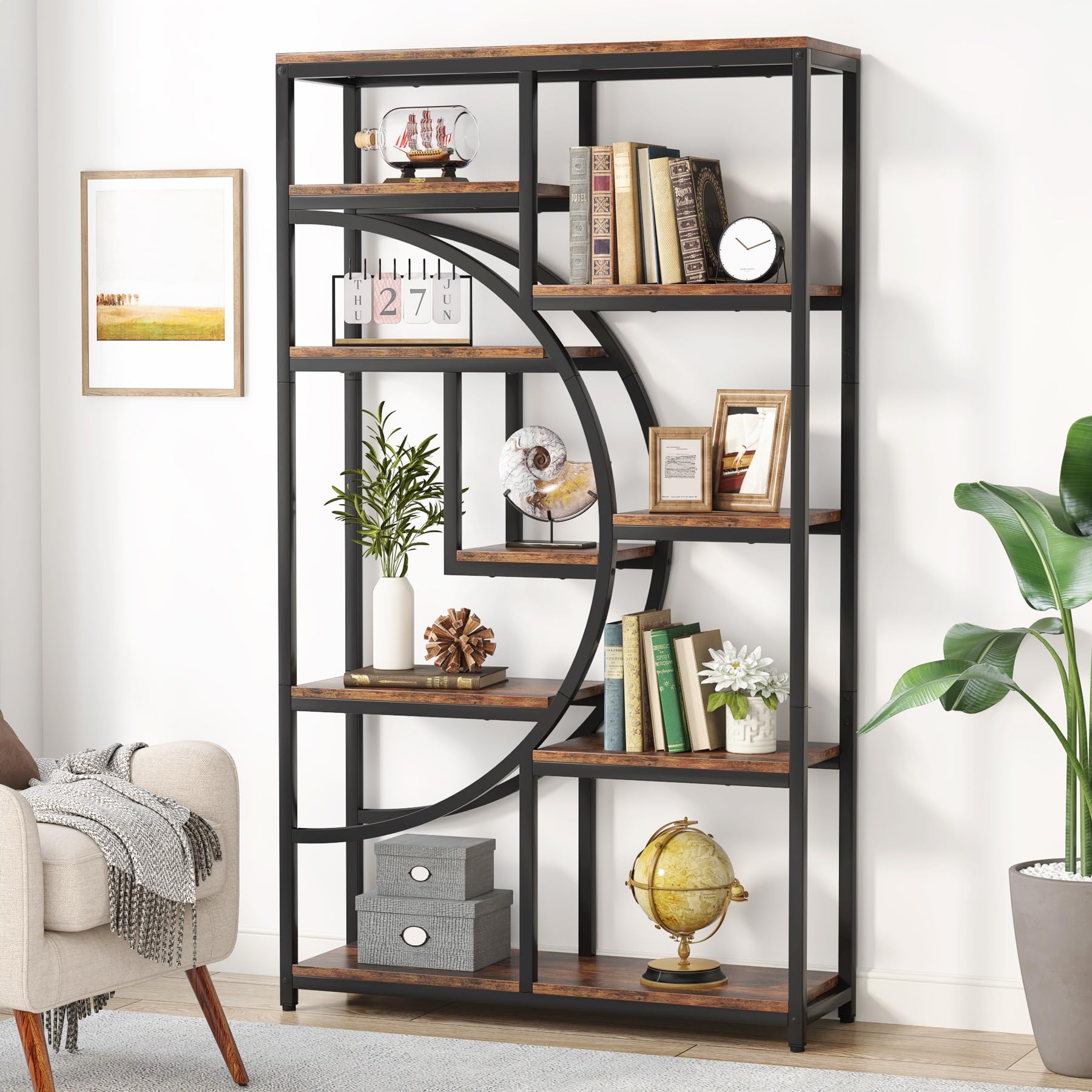 Tribesigns Bookshelf, Industrial 5 Tier Etagere Bookcase, Freestanding Tall Bookshelves Display Shel