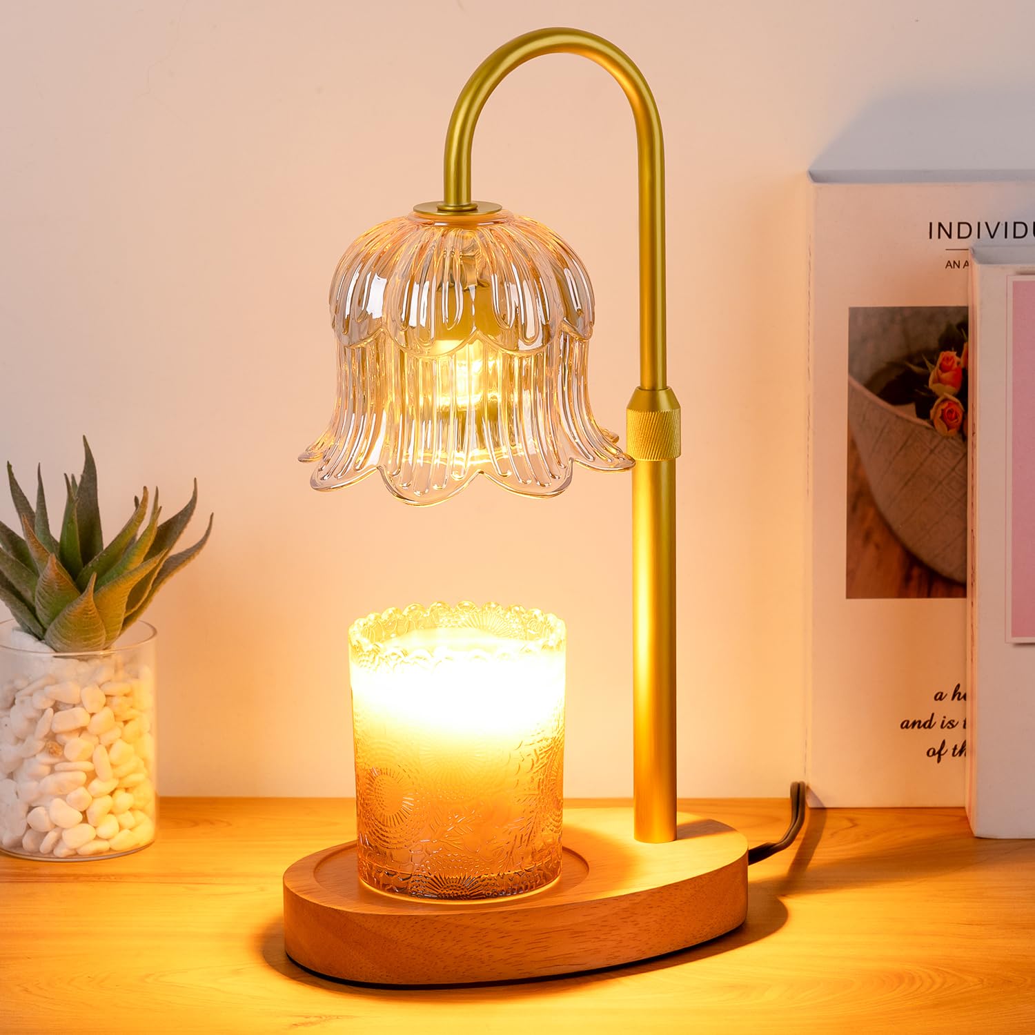 CRMILL Candle Warmer Lamp Electric Timer - Candles Warming Light Height Adjustable Dimmable Warmers Flower Lamps No Flam