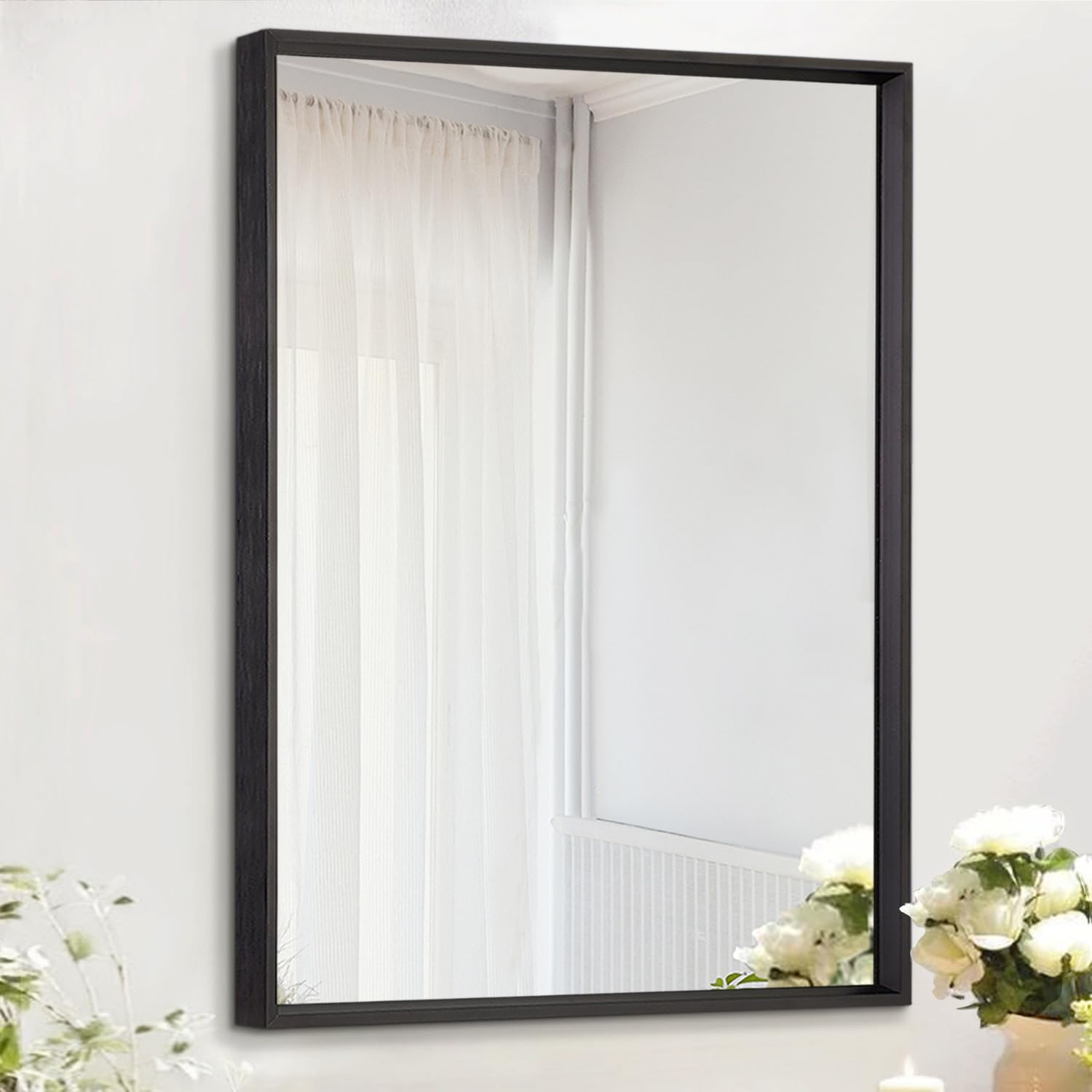 AAZZKANG Wall Mirror Black with Aluminum Alloy Framed Rectangle Modern Metal Hanging Mirrors for Bathroom Bedroom Living
