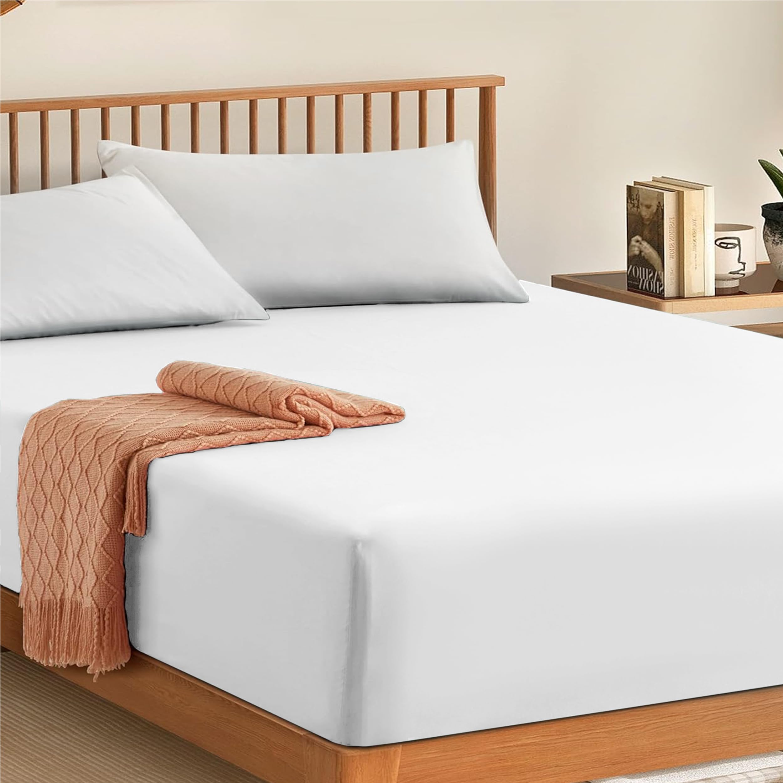 My Home Store Cotton Fitted Sheets King Size - 100% Egyptian Cotton 300TC Hotel Quality 30 cm Fitted