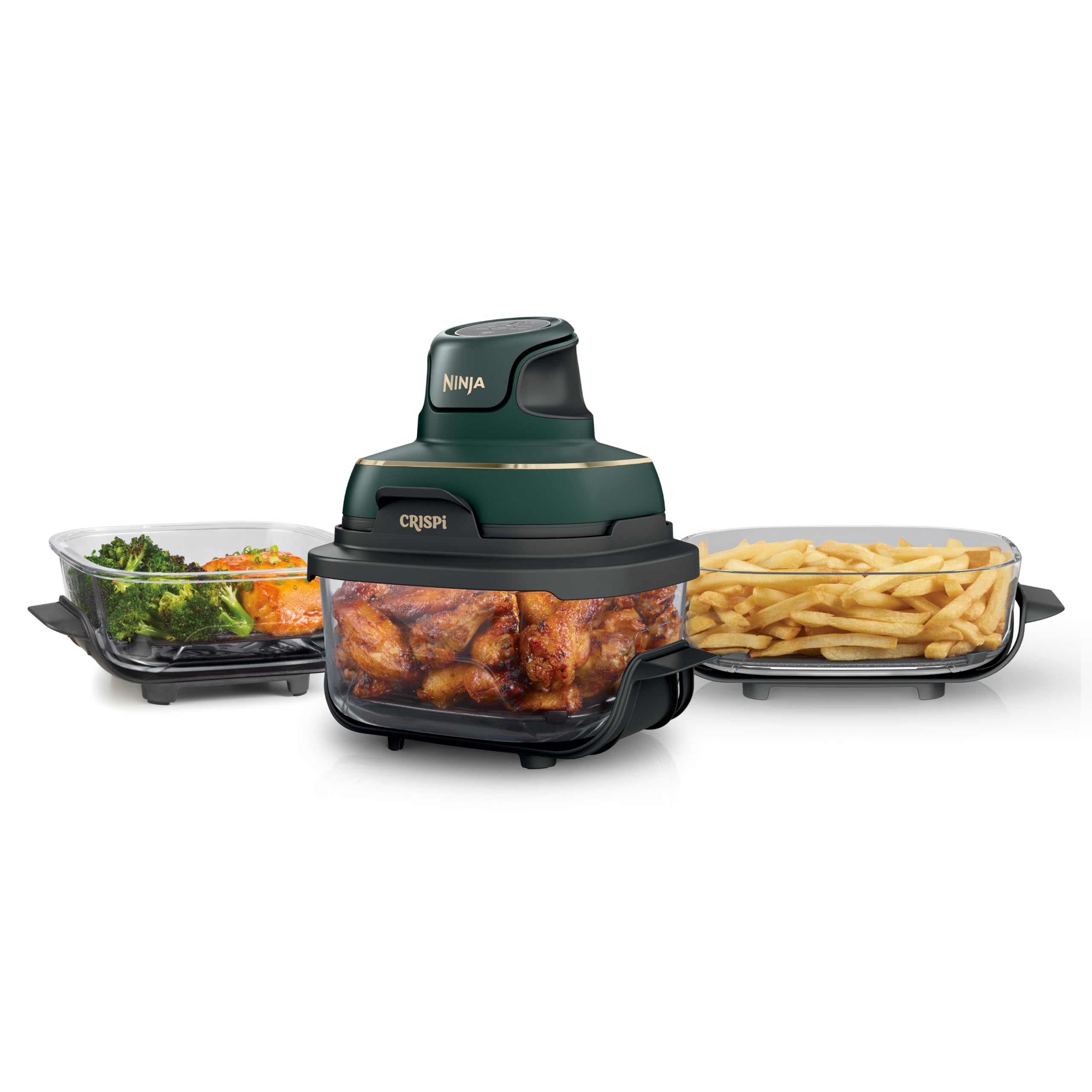 Ninja Crispi 5-in-1 Glass Air Fryer | With Nontoxic 2.5 QT, 4QT, 6-Cup Containers & Lids | Microwave, Freezer & Dishwash