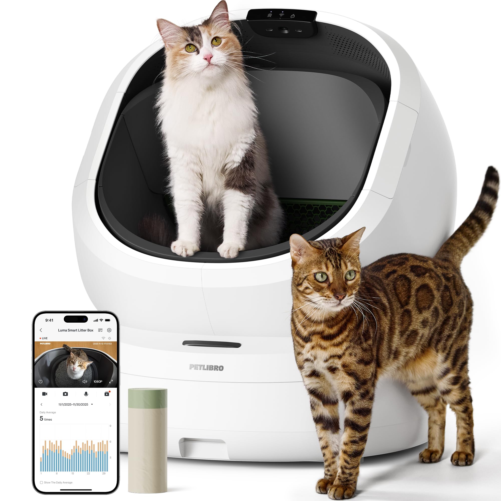 PETLIBRO Automatic Litter Box with AI-Camera Waste Analysis, Auto Odor-Control Self Cleaning Litter Box, Large Open-Top 