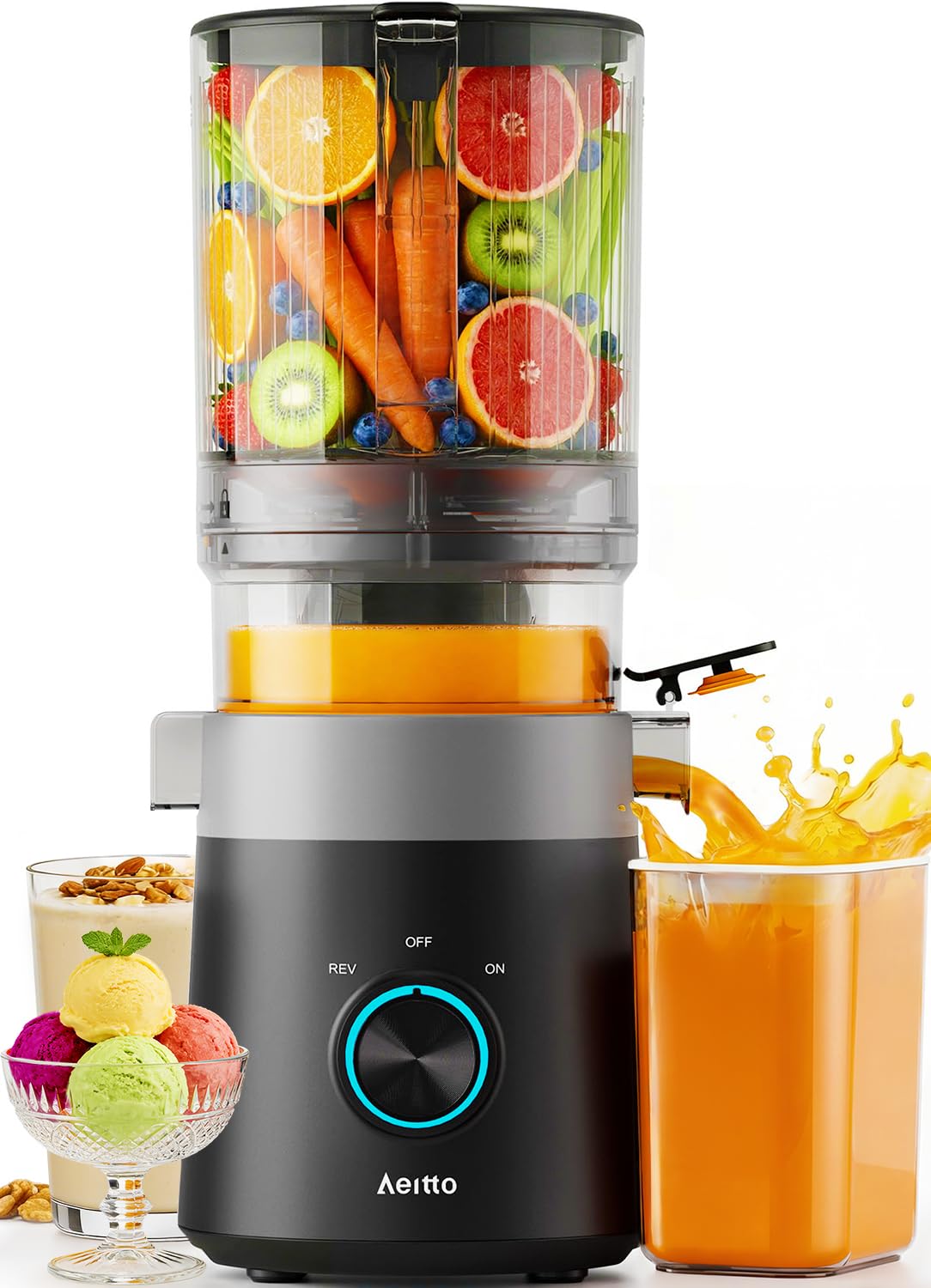 Aeitto 3-in-1 Cold Press Juicer for Juice, Nut Milk & Sorbet – Filter-Free Design for Effortless Cleaning, 6.0