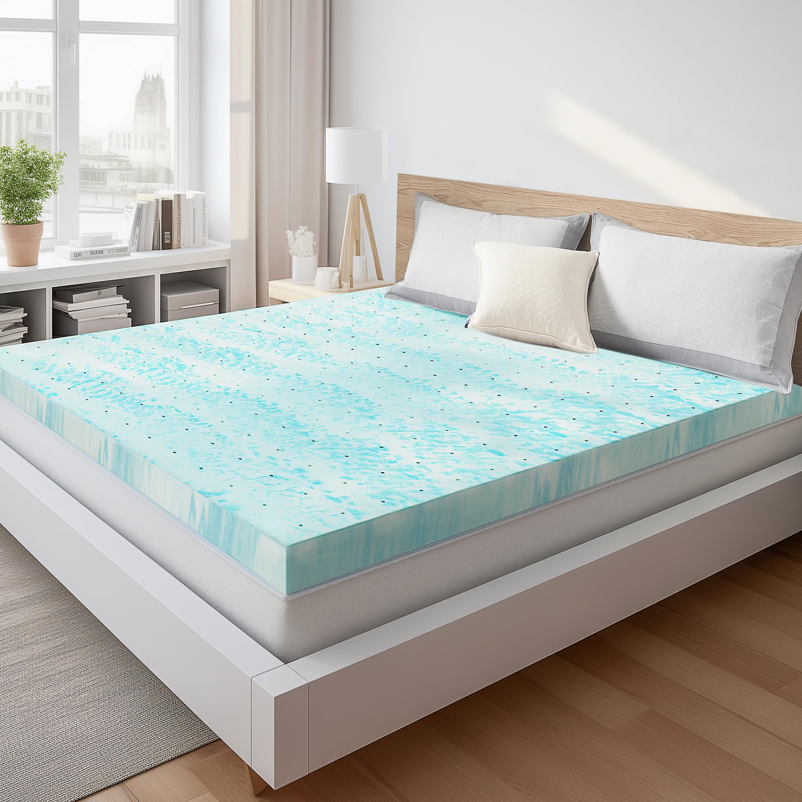 Sweetcrispy Mattress Topper Queen, Memory Foam 3 Inch Thick Gel Infused Cooling Pad for Pressure Rel