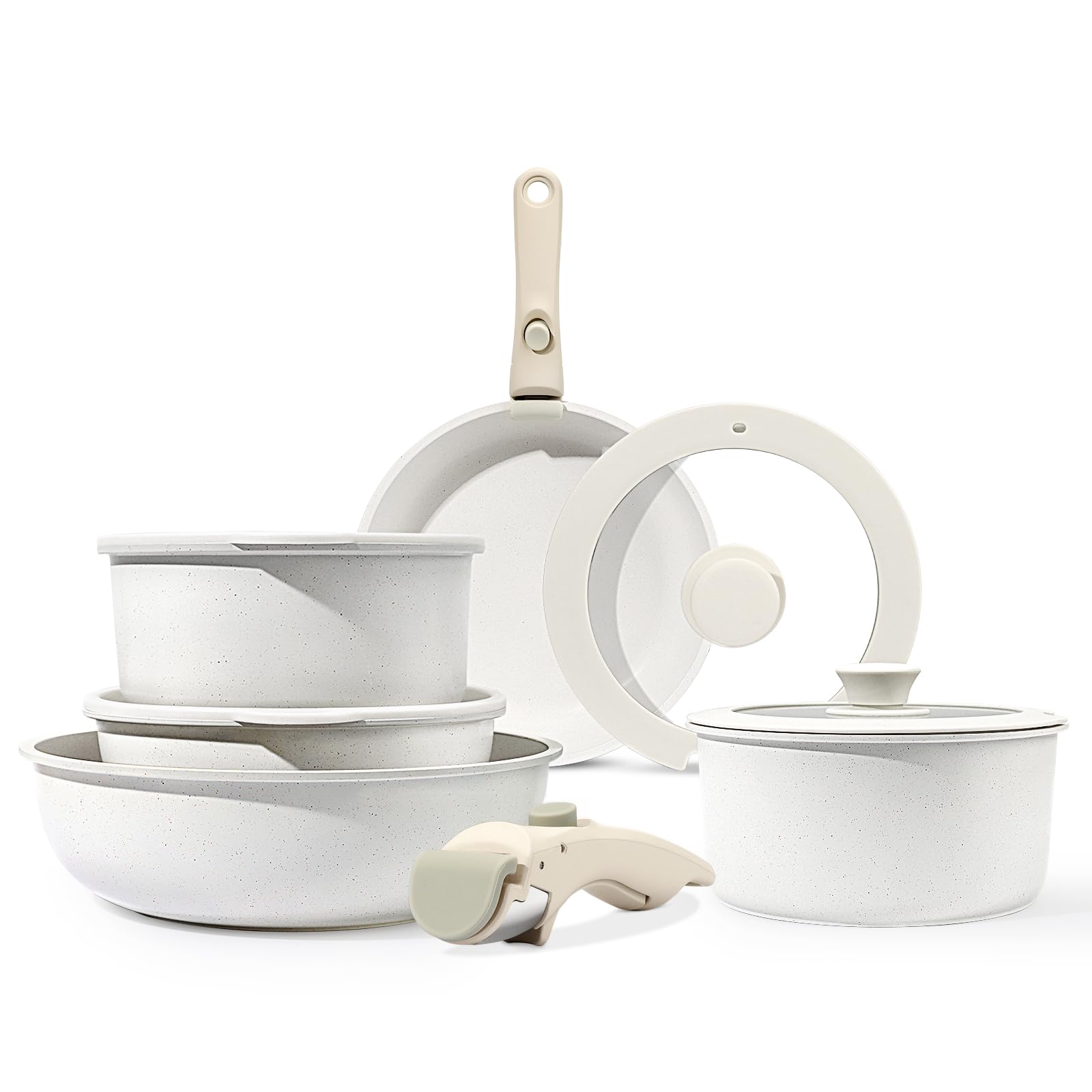 GiPP Pots and Pans Set Non Stick,11PCS Granite Nonstick Cookware Sets with Detachable Handle,Inducti